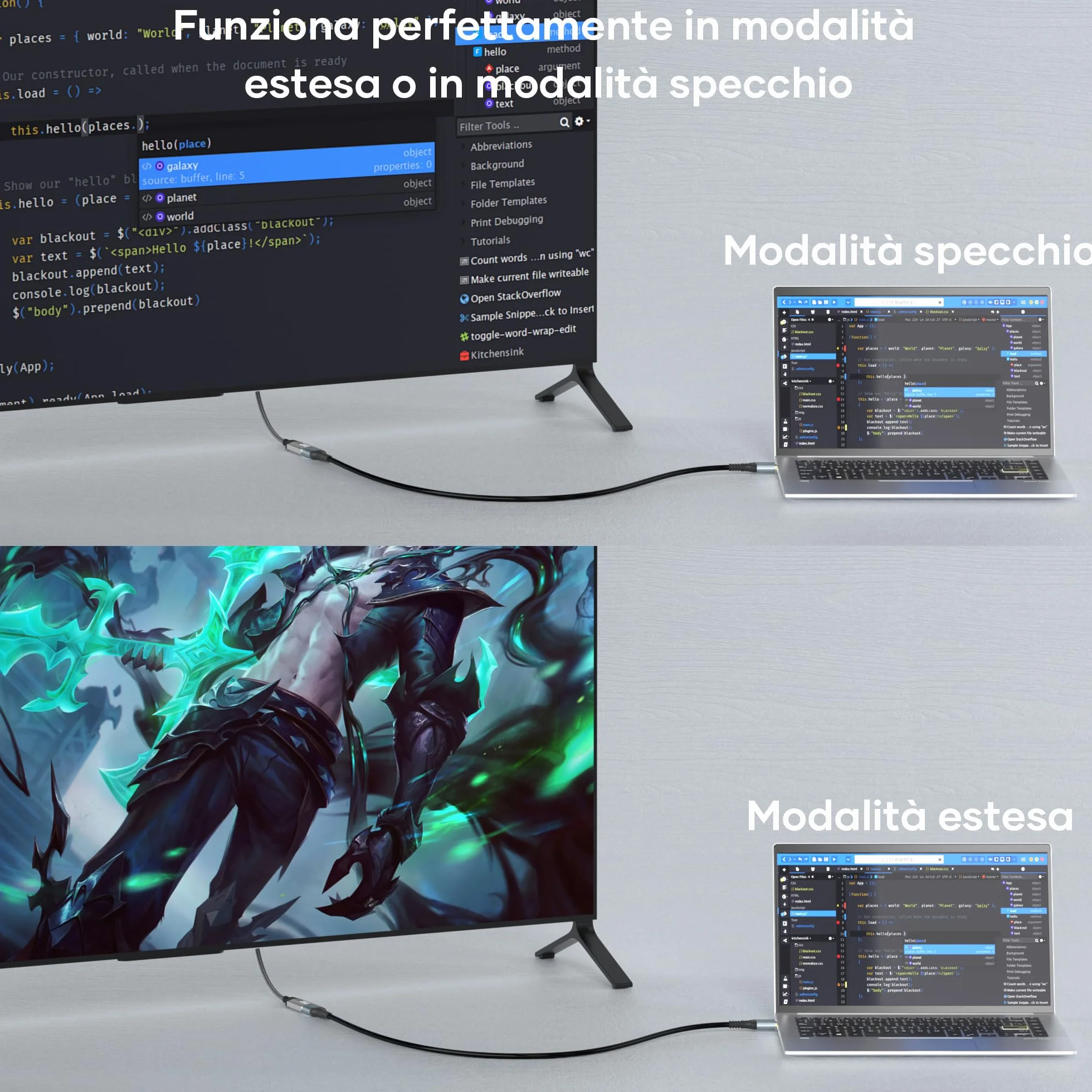 Adattatore HDMI a VGA,adattatore HDMI femmina a VGA maschio unidirezionale 1080p intrecciato in nylon per computer,monitor/TV vga per laptop,PC,chiavetta TV,HDTV,lettore DVD,monitor,proiettore