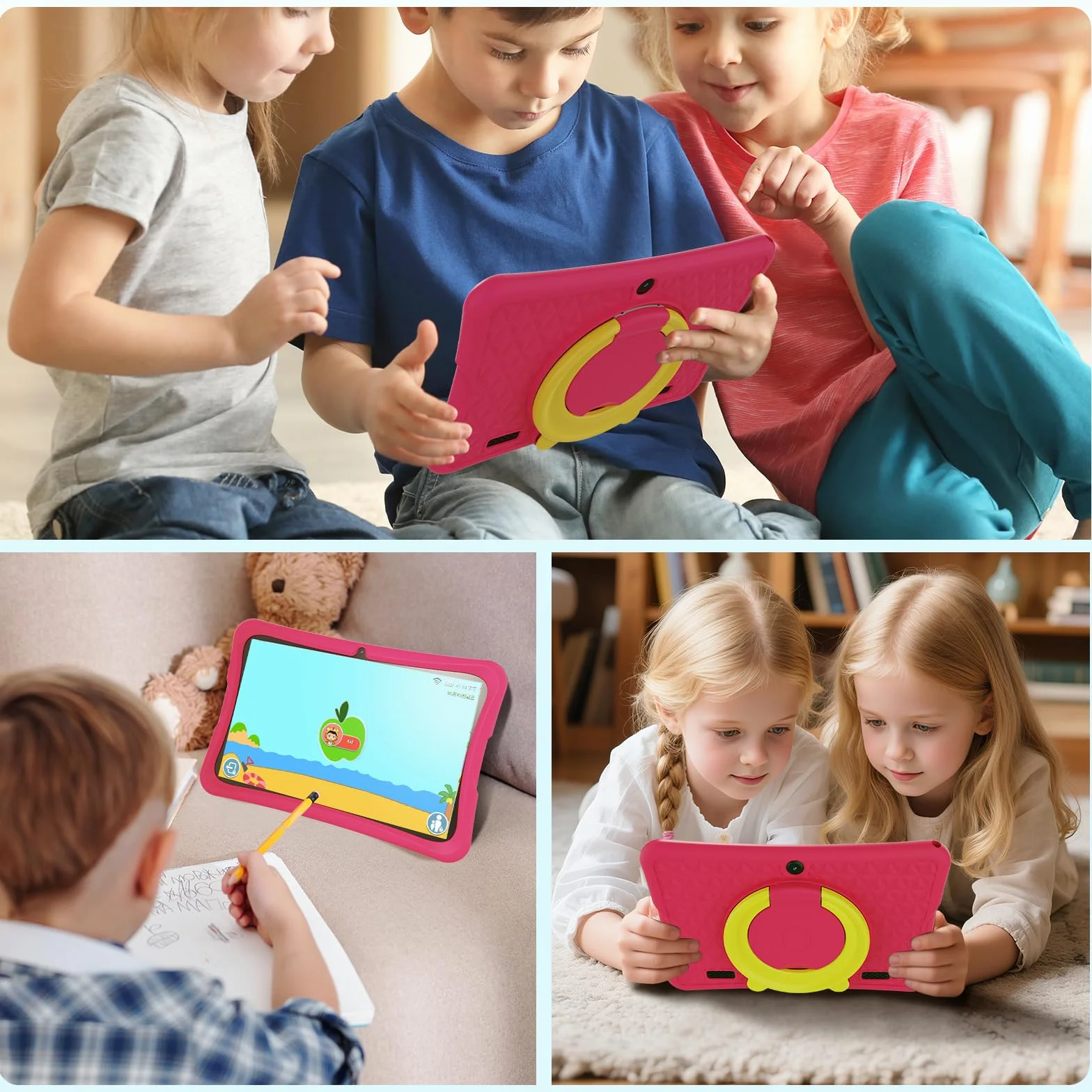 DigiLand Android 15 Tablet Bambini 10,1 Pollici,6GB RAM + 32GB ROM (espandibile), Controllo Parentale, App Bambini Preinstallate, Doppia Fotocamera, con Custodia Protettiva (10 Pollici Rosa 32GB)