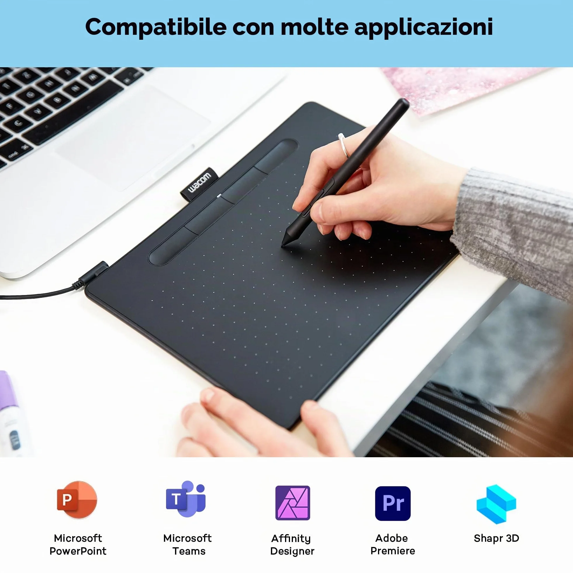 Wacom Intuos Medium Tavoletta Grafica – Tablet con Penna per Dipingere, Disegnare ed Editare Foto con penna sensibile alla pressione, Adatta per l’Home Office e l’E-Learning, Nero