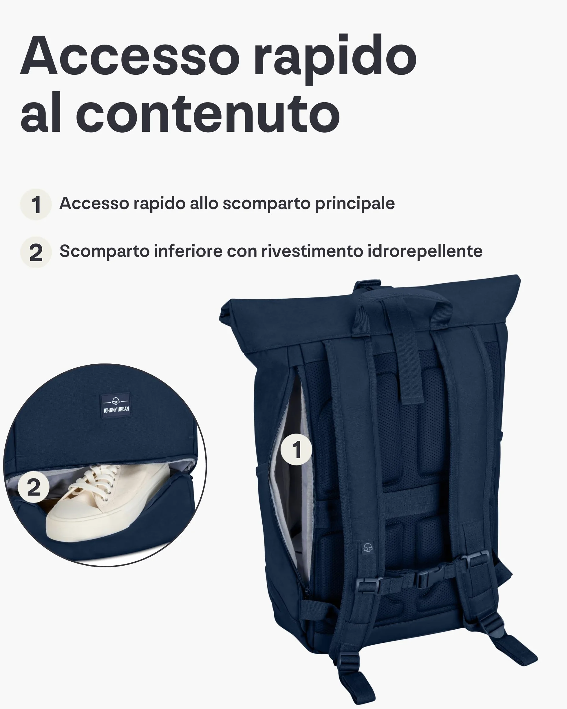 Johnny Urban Zaino Donna e Uomo - Allen Large - Rolltop Zainetta per Scuola, Università, Viaggio - Scomparto per Laptop da 16 pollici - Idrorepellente