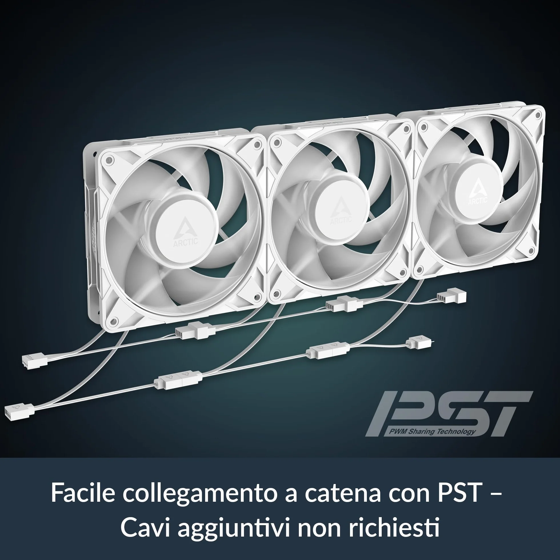 ARCTIC P12 Pro A-RGB (White) - 3 Pezzi - Ventola Potente Premium, Ventola PWM 120 mm con Sdoppiatore per Cavi Y, 600-3000 rpm, 0 rpm <5% PWM, RGB digitale 5V, Cuscinetto Idrodinamico, a 4 Pin