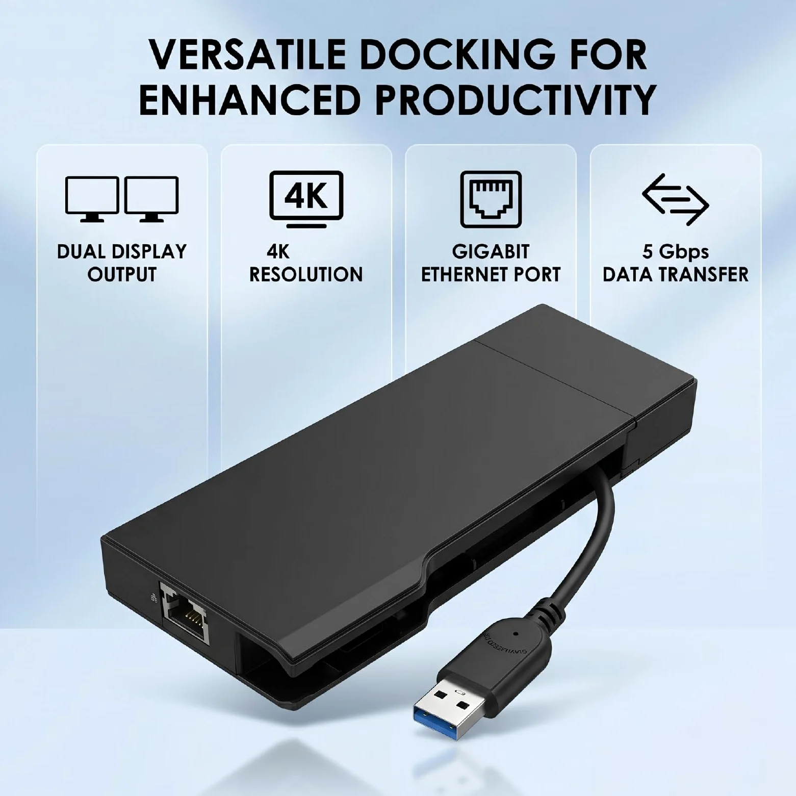 Ausla Docking Station USB 3.0, Splitter Hub ABS da USB a 4K con Lettore di Schede VGA Gigabit Ethernet 5 Gbps per Laptop Desktop Doppio Display