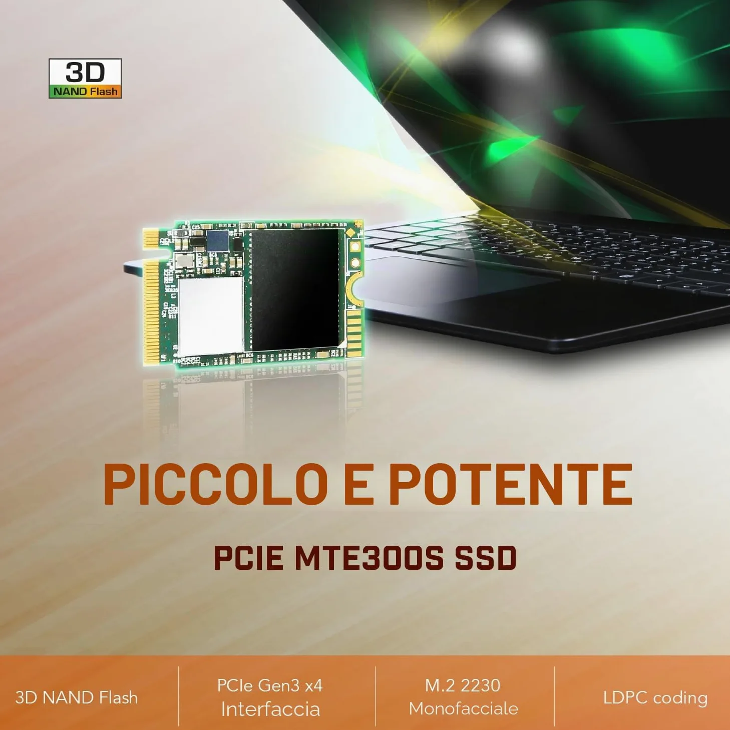Transcend MTE300S 256 GB NVMe PCIe Gen3 x4 M.2 2230 unità Interna a Stato Solido (SSD) 3D TLC NAND (TS256GMTE300S)