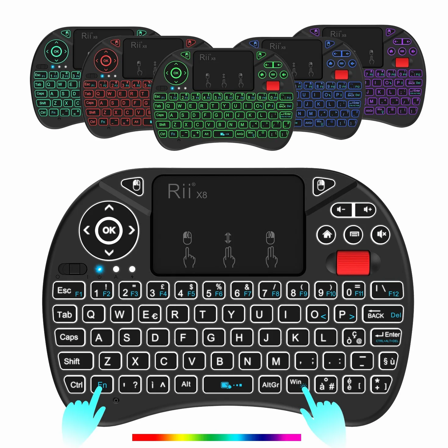 Rii Mini X8 Wireless - Tastiera Retroilluminata Con Layout Italiano, Mouse Touchpad e Rotellina di Scorrimento per Smart TV, TV Box, PC, Computer, Console