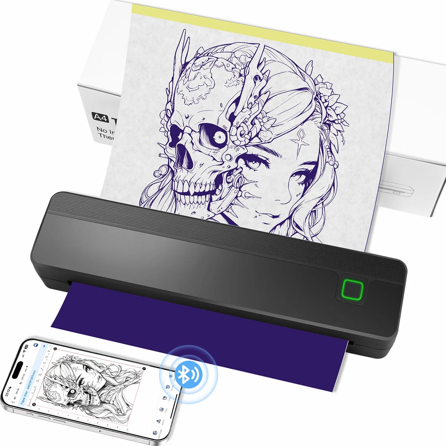 Aolso Stampante per Tatuaggi Termica Bluetooth, Portatile con 10 Fogli Carta Transfer, per Artisti e Principianti