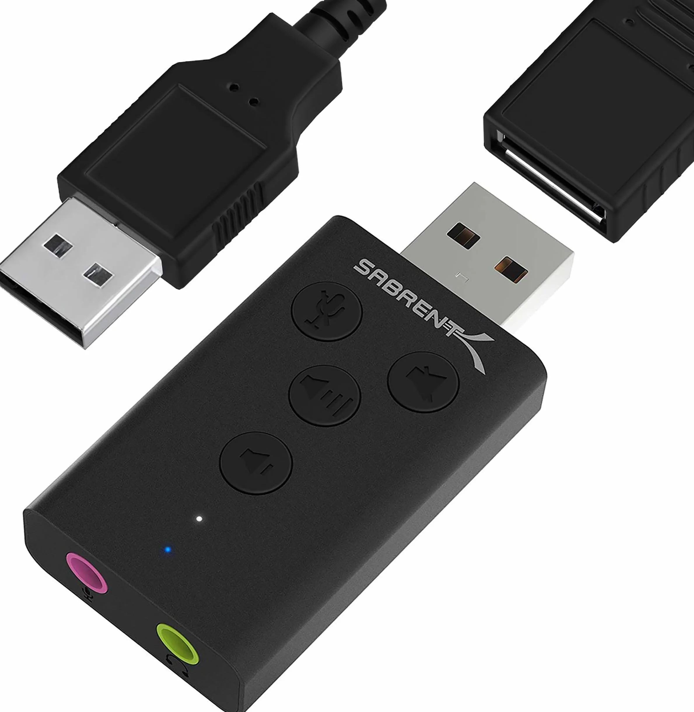 SABRENT Scheda audio USB cuffie e microfono per MAC e Windows, Adattatore audio presa USB, Plug & Play, Con pulsanti, per PS4, PS5, Windows e MAC Nessun driver necessario [Nero] (AU-DDAB)