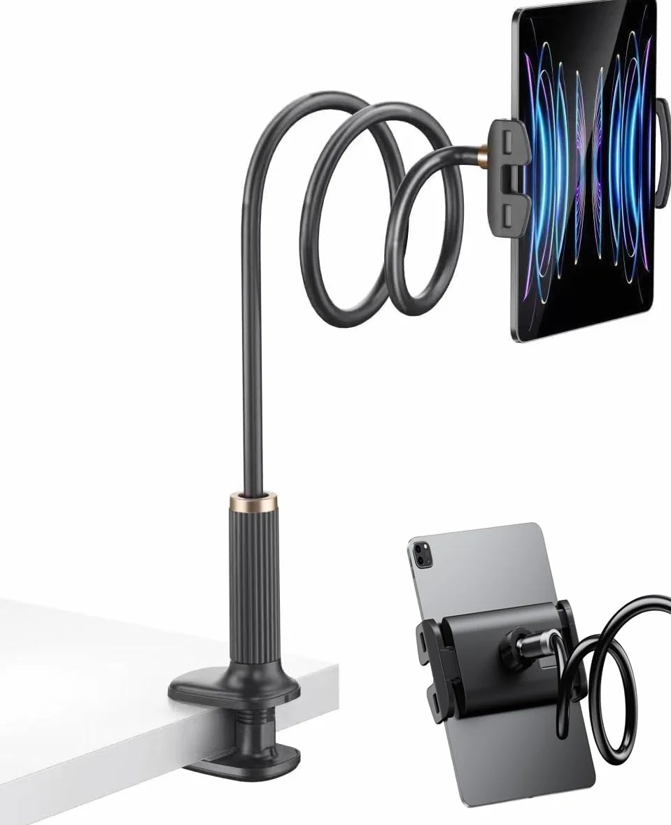 Supporto Tablet e Cellulare per Letto Regolabile Collo Oca Nero - per iPad/iPhone/Nintendo Switch/Kindle