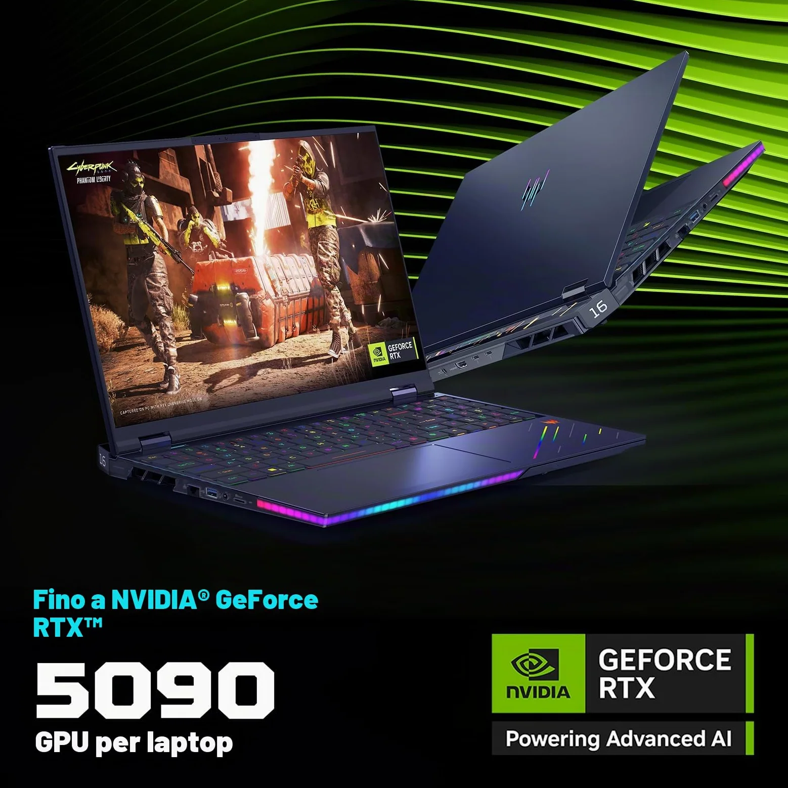 Acer Predator Helios 16 AI PH16-73-91GR Notebook Gaming, NVIDIA GeForce RTX 5090 24 GB GDDR7, Intel Core Ultra 9 275HX, RAM 32 GB, 2 TB SSD, Display 16" OLED WQXGA 240 Hz, Windows 11 Home