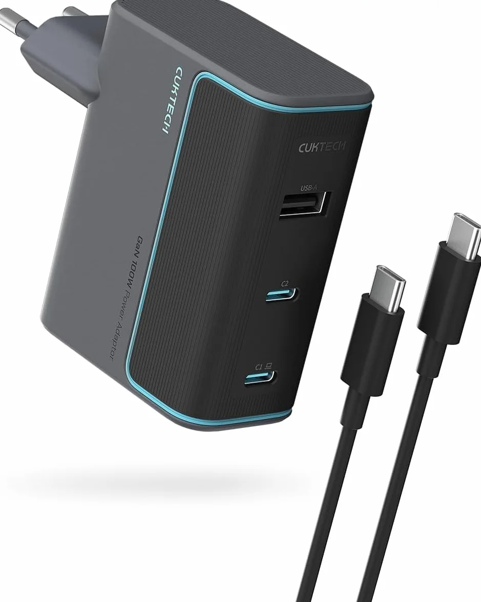 CUKTECH 100W USB C Caricatore Gan Rapido PD Compatibile Samsung Galaxy S24 iPhone 16 Pro Laptop MacBook Pro Nero