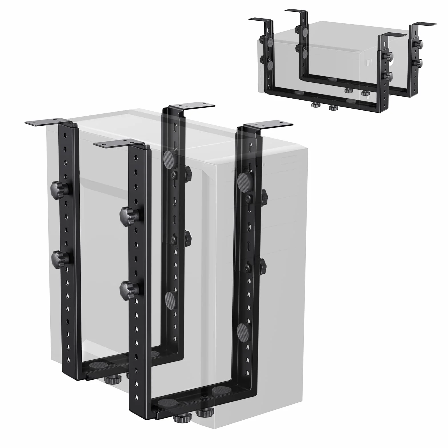 Supporto CPU regolabile per PC sotto scrivania, 35 kg, piedini in gomma, verticale e orizzontale