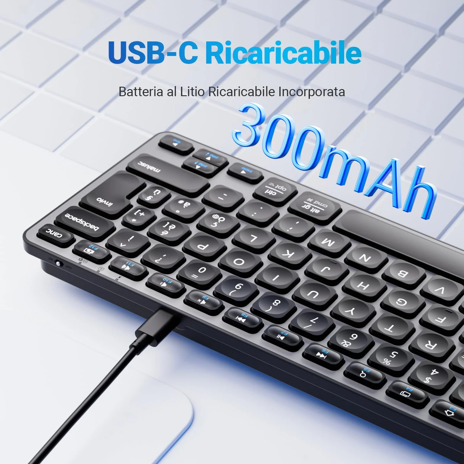iClever Tastiera Bluetooth, Compatta Tastiera Mac Wireless(2.4GHz+Bluetooth), Layout Italiano QWERTY, Ricaricabile USB-C, Ultra-sottile Compatibile con Mac,per MacBook Pro/Air/iMac,iPad,iPhone,Windows