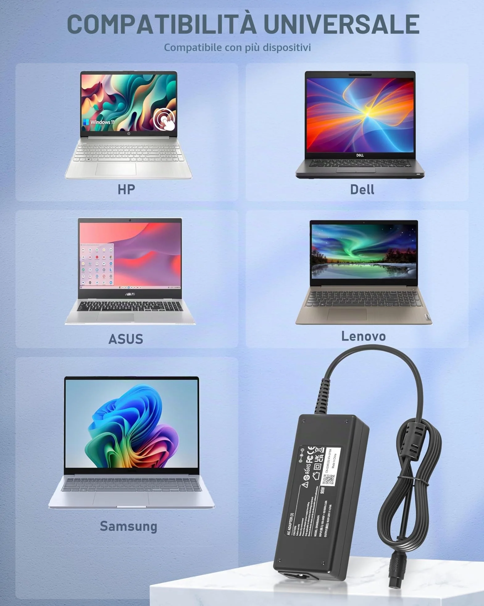 90W Alimentatore Universale Caricatore PC Portatile per HP ASUS Acer Dell Sony Samsung Fujitsu Gateway MSI Medion Notebook Ultrabook Chromebook Adattatori