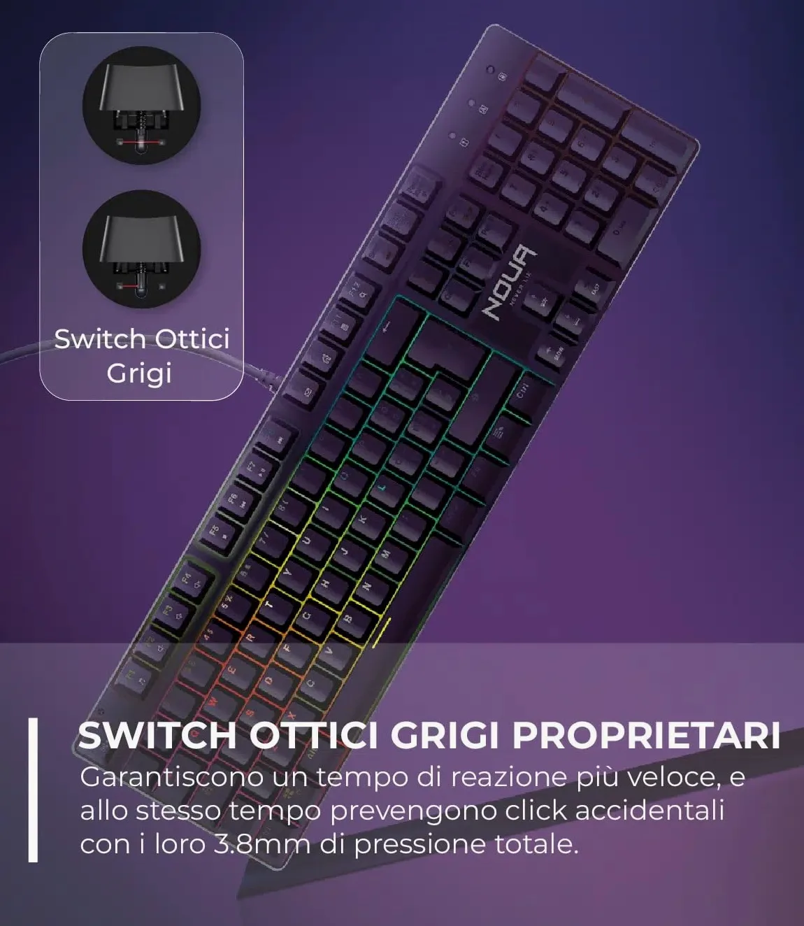 Mouse e Tastiera Gaming Meccanica, Layout Italiano QWERTY, USB, Anti-ghosting, Tastiera Retroilluminata LED RGB, Mouse Gaming fino a 32000 DPI - Nero