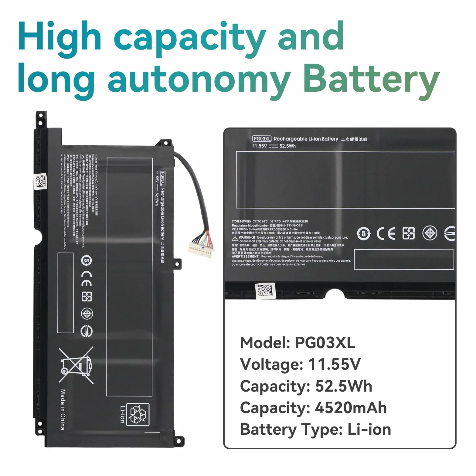 PG03XL Batteria per HP Pavilion Gaming 15-dk 15-ec 16-a 15-dk0000 15-dk1000 15-dk2000 15-ec0000 15-ec1000 15-ec2000 16-a0000 15z-ec000 16t-a000 15t-dk100 15z-ec200 L48430-AC1 L48430-AC2 L48495-005