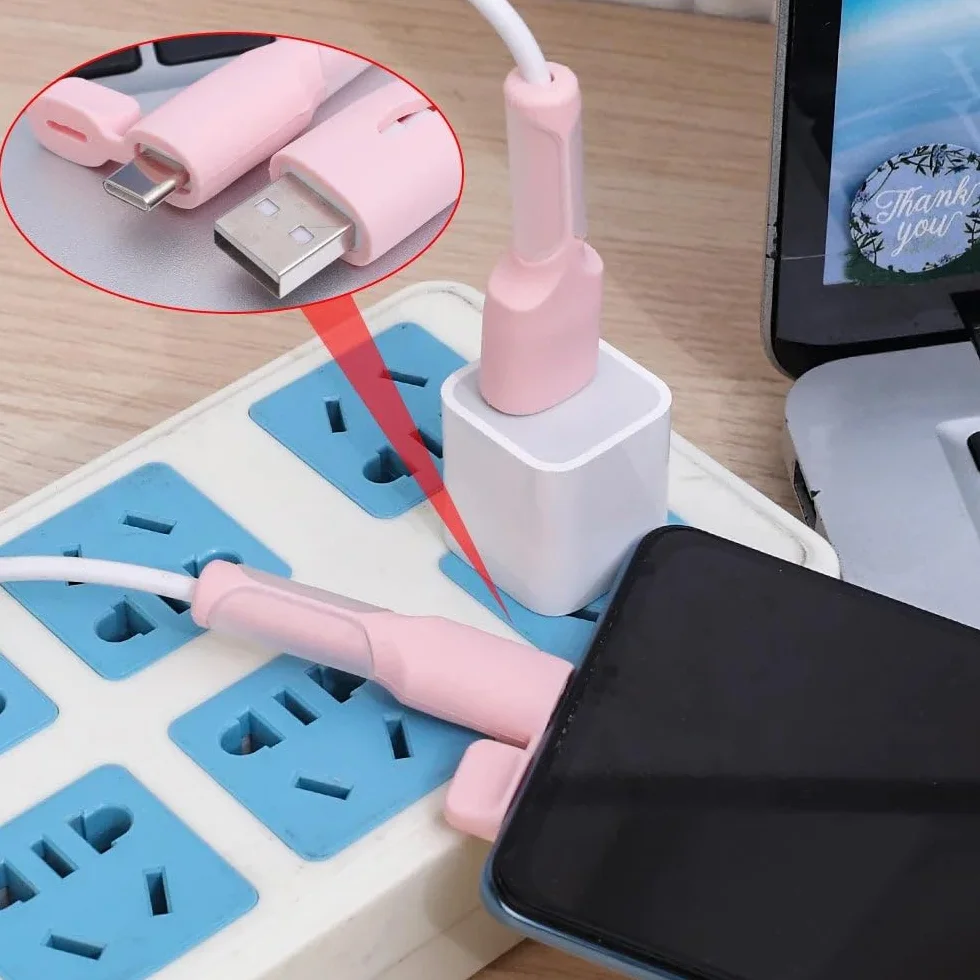 Confezione da 2 protezioni per cavi USB-C in morbido silicone, custodia flessibile per cavo di ricarica, copertura anti piegatura, organizer per cavi per protezione caricabatterie Android, blu, per