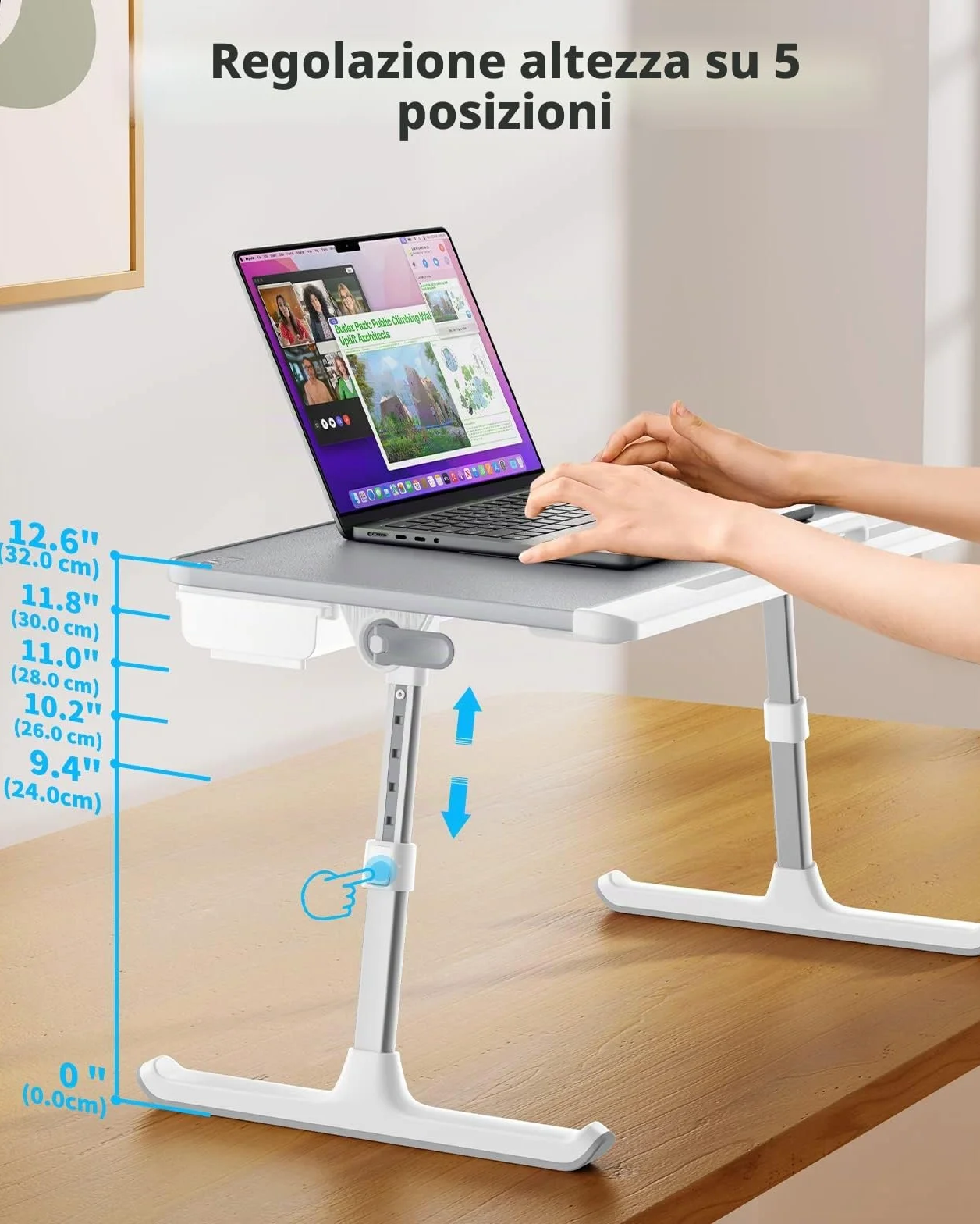 SAIJITavolino Regolabile per Laptop, Pieghevole e Portatile, Cassetti per Oggetti, PVC Pelle