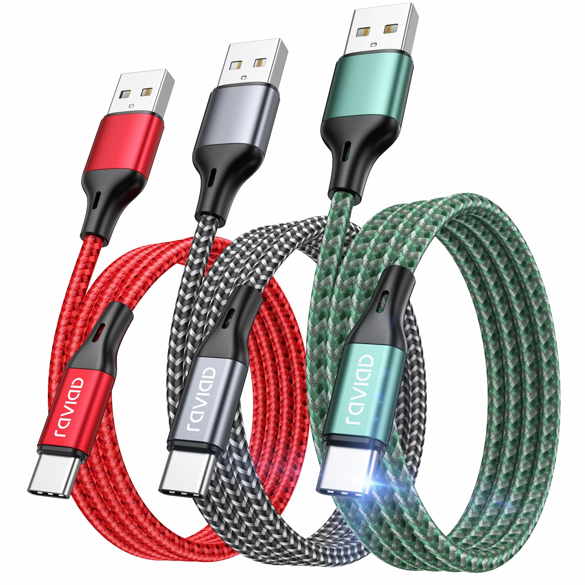 Cavo USB Type-C RAVIAD 3 Pezzi 2m Ricarica Rapida Nylon Intrecciato per Phone 16/15, Galaxy S25/S24/S23/S22/S21/S20/A50/A70, Mi 11t, Redmi Note, Realme