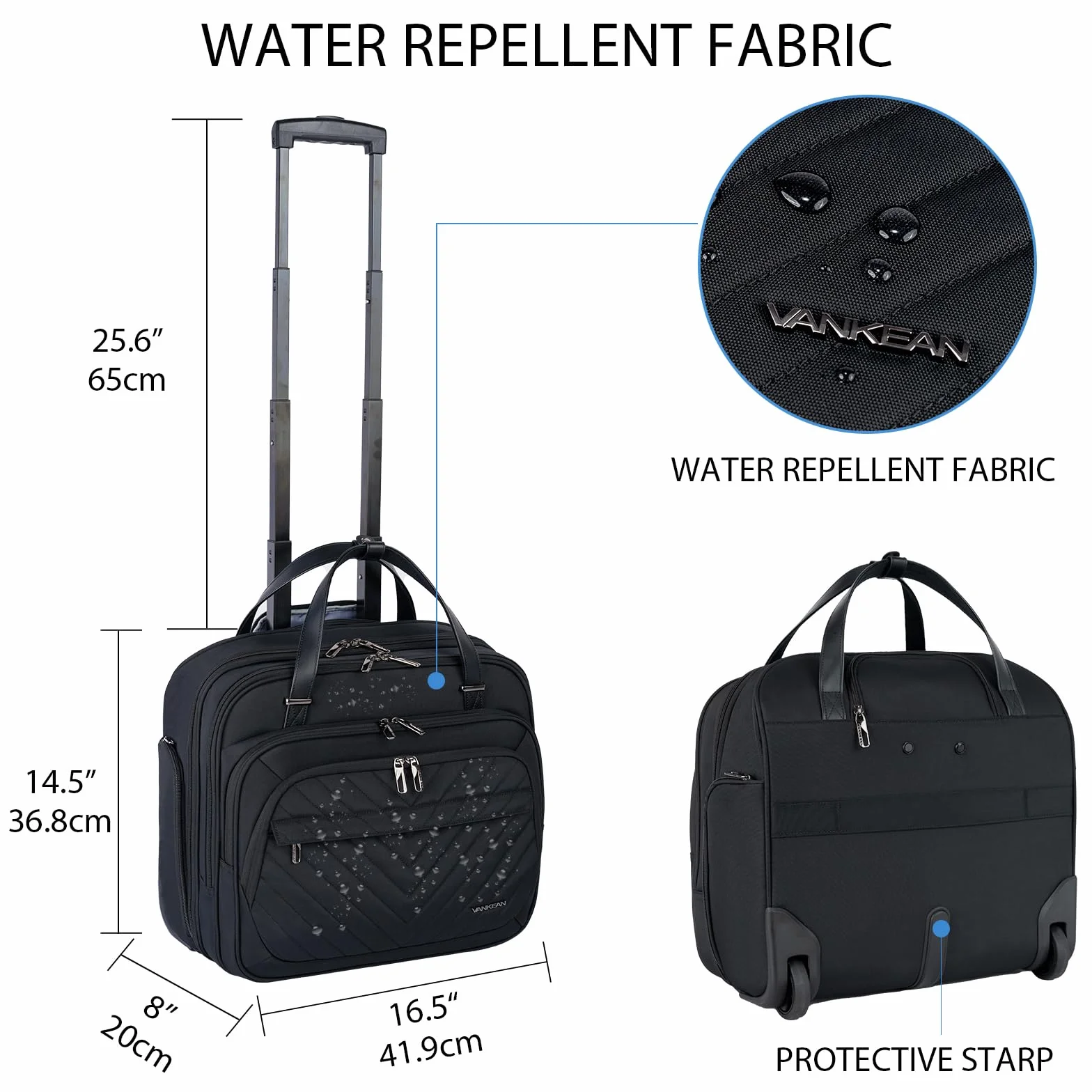 VANKEAN - Valigia porta laptop con ruote per donne, borsa da 39,6 cm con ruote per donne, borsa per computer impermeabile da viaggio/lavoro con tasche RFID, nera