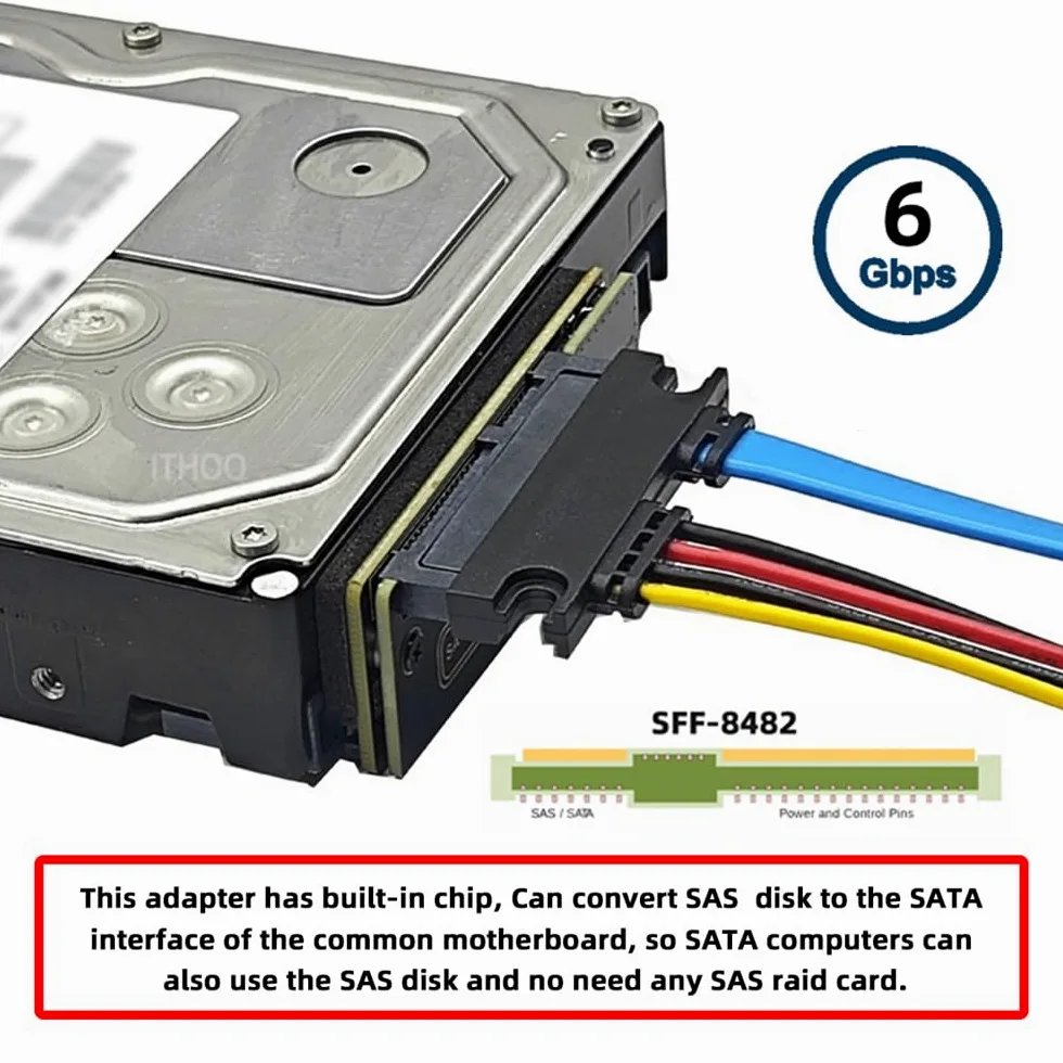 Adattatore RAID per disco rigido SATA SFF-8482 SAS 29 pin a 7+15 22 pin con chipset e porta di alimentazione