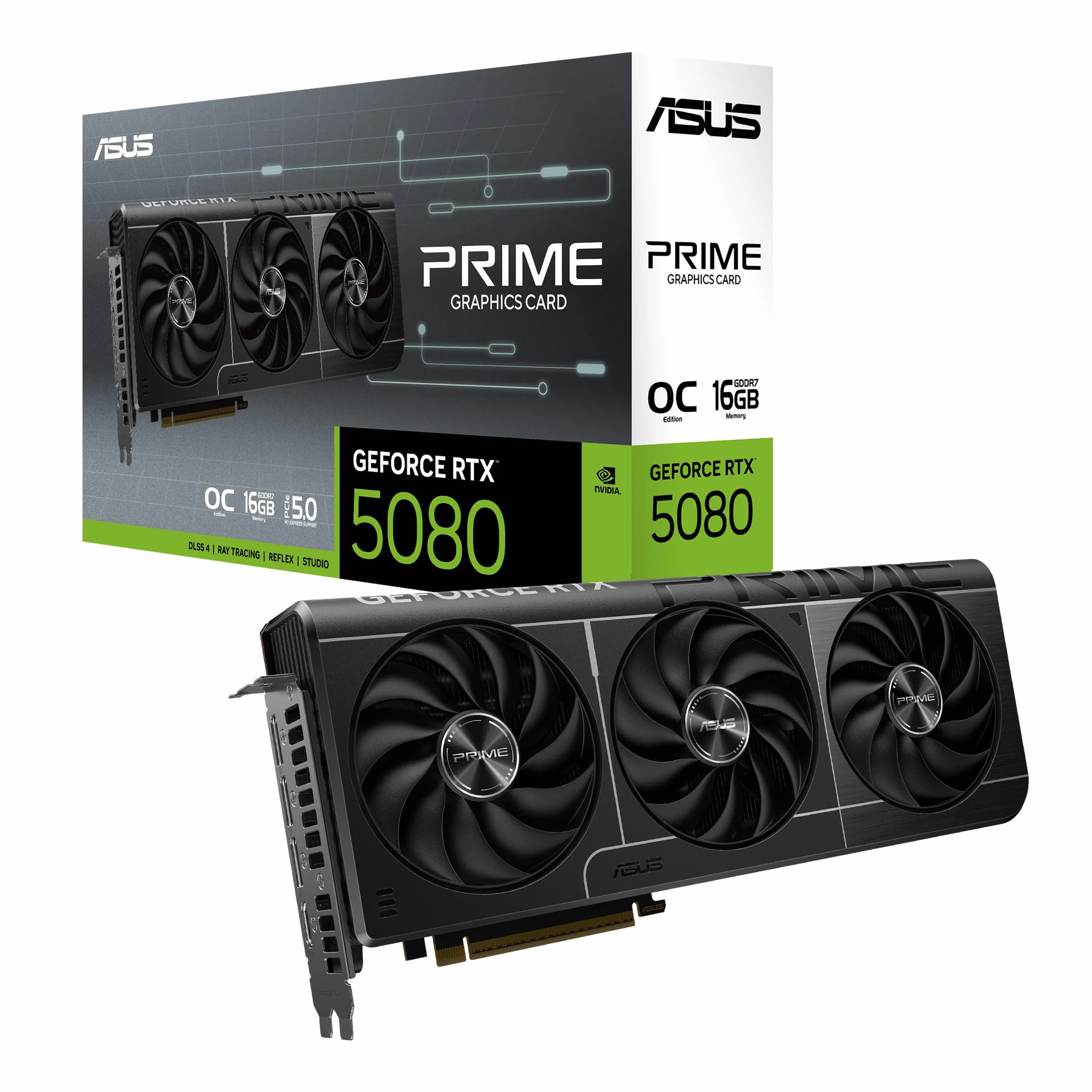 ASUS PRIME NVIDIA GeForce RTX 5080 OC Edition, Scheda Grafica 16 GB GDDR7, 256 Bit, PCIe 5.0, 1 HDMI, 3 DisplayPort, Software GPU Tweak III, Nera, PRIME-RTX5080-O16G