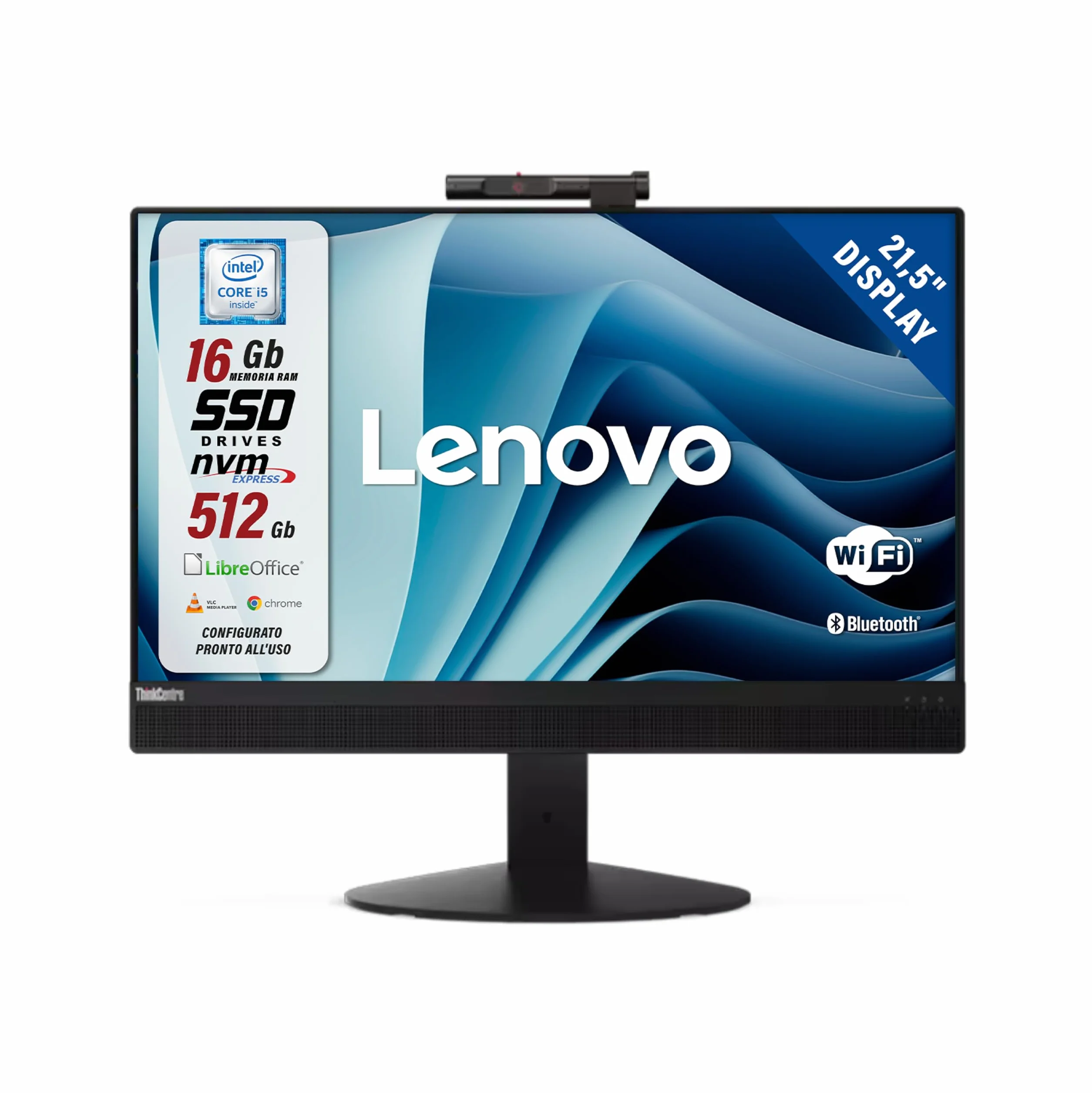 Lenovo ThinkCentre TIO22 22" All-in-One Intel Core i5 8400T 16GB 512GB Webcam Windows 11 Pro Office 2021 Professional Ricondizionato