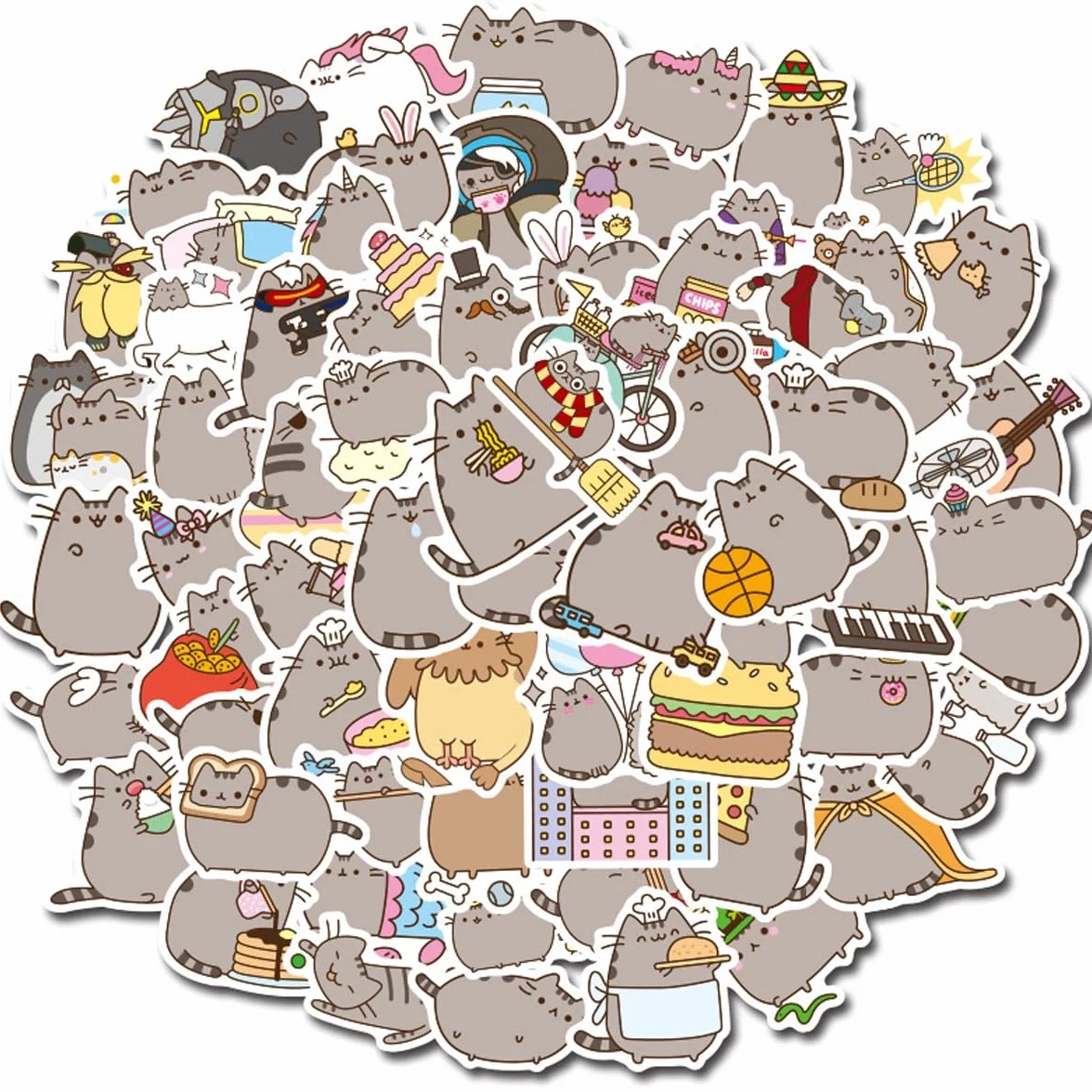 Adesivi P-usheen, Gatto Stickers 100Pcs Decalcomanie Kawaii Graffiti Stickers Vinile Impermeabili Adesivi per Laptop Bottiglie d'Acqua Skateboard Album Scrapbooking Auto Guitare