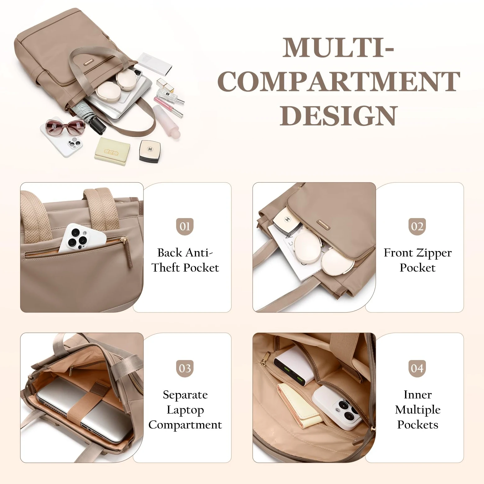 GOLF SUPAGS Zaino Convertibile per Donna Laptop Casual Travel Bag Notebook per Lavoro College Viaggi di Piacere(Champagne)