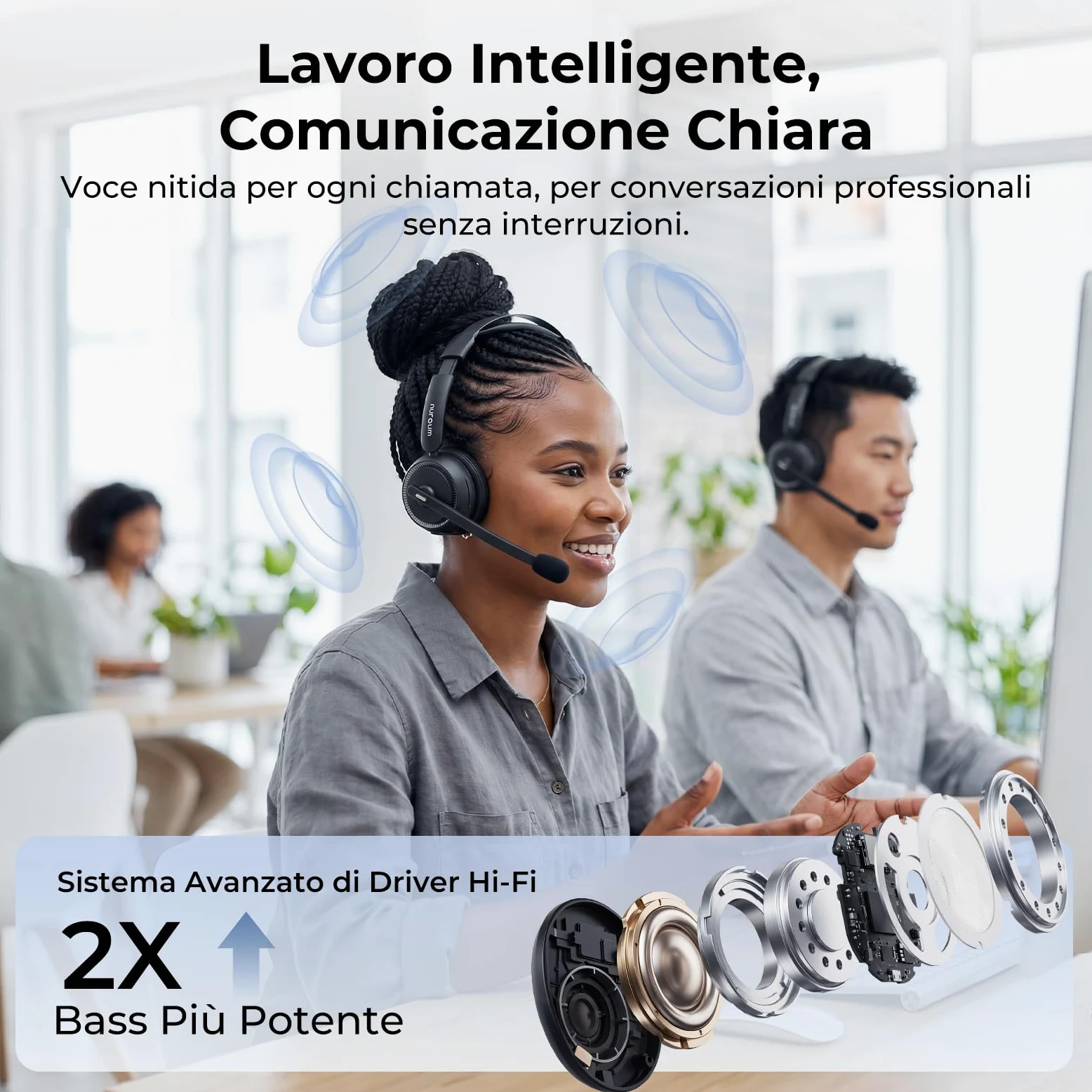 Nuroum HP31S 2026 Cuffie con Microfono Bluetooth,Cuffie Wireless ENC a Cancellazione di Rumore,Stazione di Ricarica, Dongle,USB-A&C,Bluetooth 5.4, 45H per Cuffie Call Center/Lavoro/Camion/Chiamate