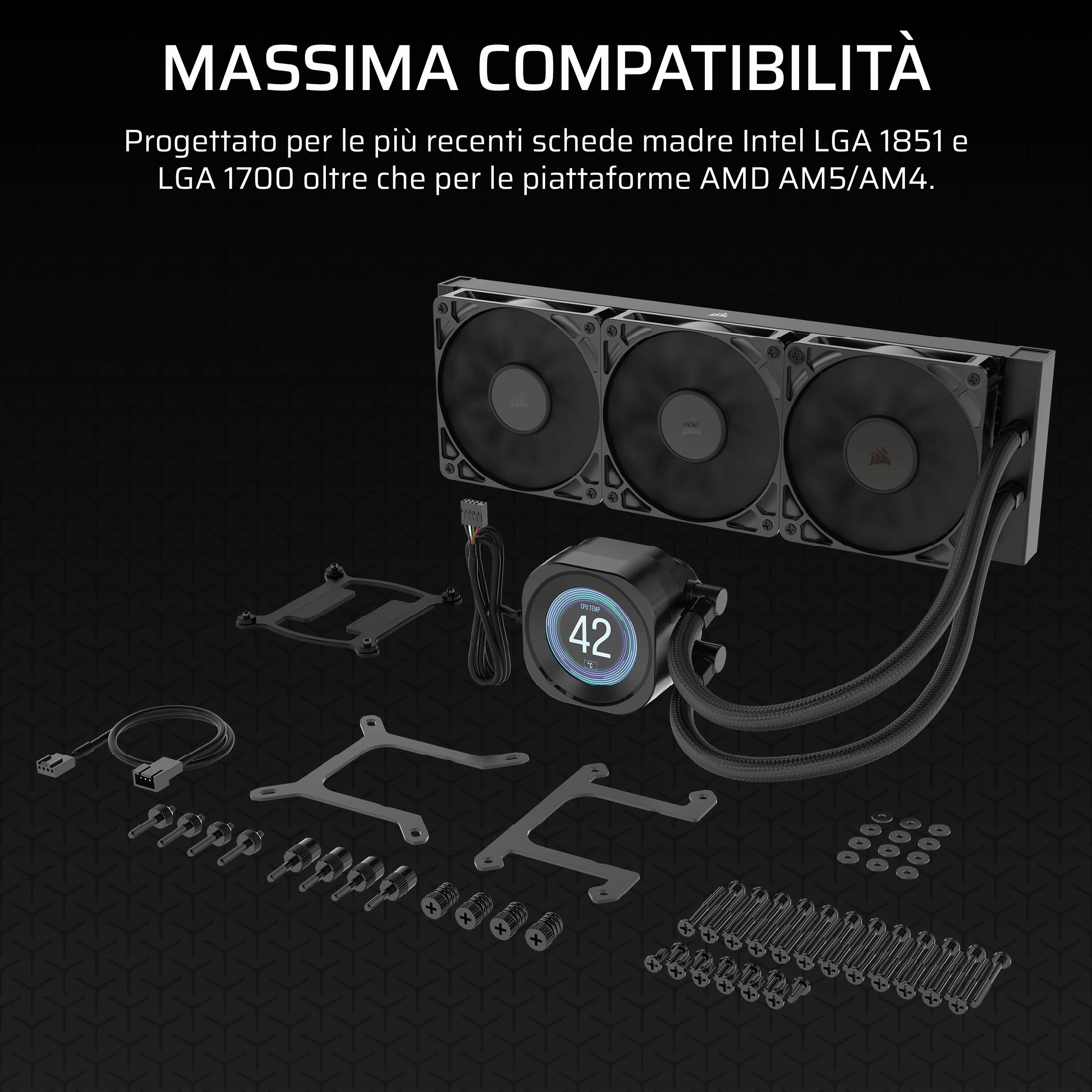 CORSAIR NAUTILUS 360 RS LCD Dissipatore a Liquido per CPU – Nero | Schermo LCD IPS da 2,1", AIO da 360mm, Bassa rumorosità, Daisy-Chain, Intel LGA 1851/1700, AMD AM5/AM4, 3 ventole RS120