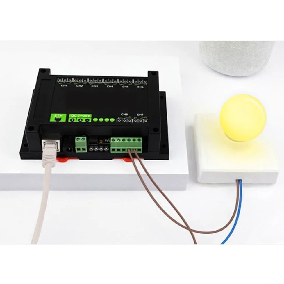 Modulo relè Ethernet a 8 canali con per MODBUS TCP/UDP, per isolamento POE e optoaccoppiatore, 10 A 250 V AC, per guida DIN, automazione industriale, controllo di motori e valvole (B)