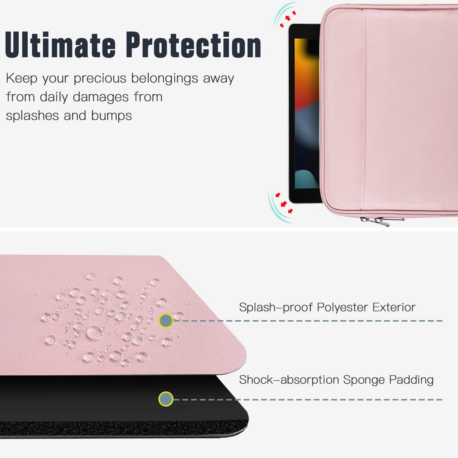 TiMOVO 9-11" Borsa per Tablet per iPad 11 Pollici A16 2025, iPad 10a Gen. 10.9", iPad 10.2", iPad Air 11/5a/4a Gen. 10.9", Galaxy Tab A9 Plus 11", Custodia per il Trasporto con Tasca, Rosa