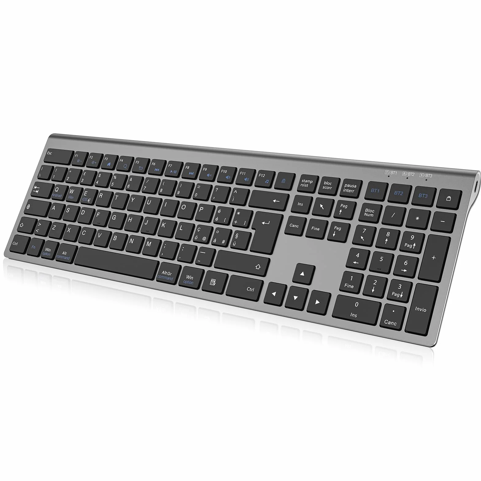 cimetech Tastiera wireless Bluetooth, Tastiera wireless ricaricabile multi-dispositivo con connessione facile fino a 3 dispositivi - Layout italiano, tasti silenziosi Compatibile con Mac, Windows, iOS