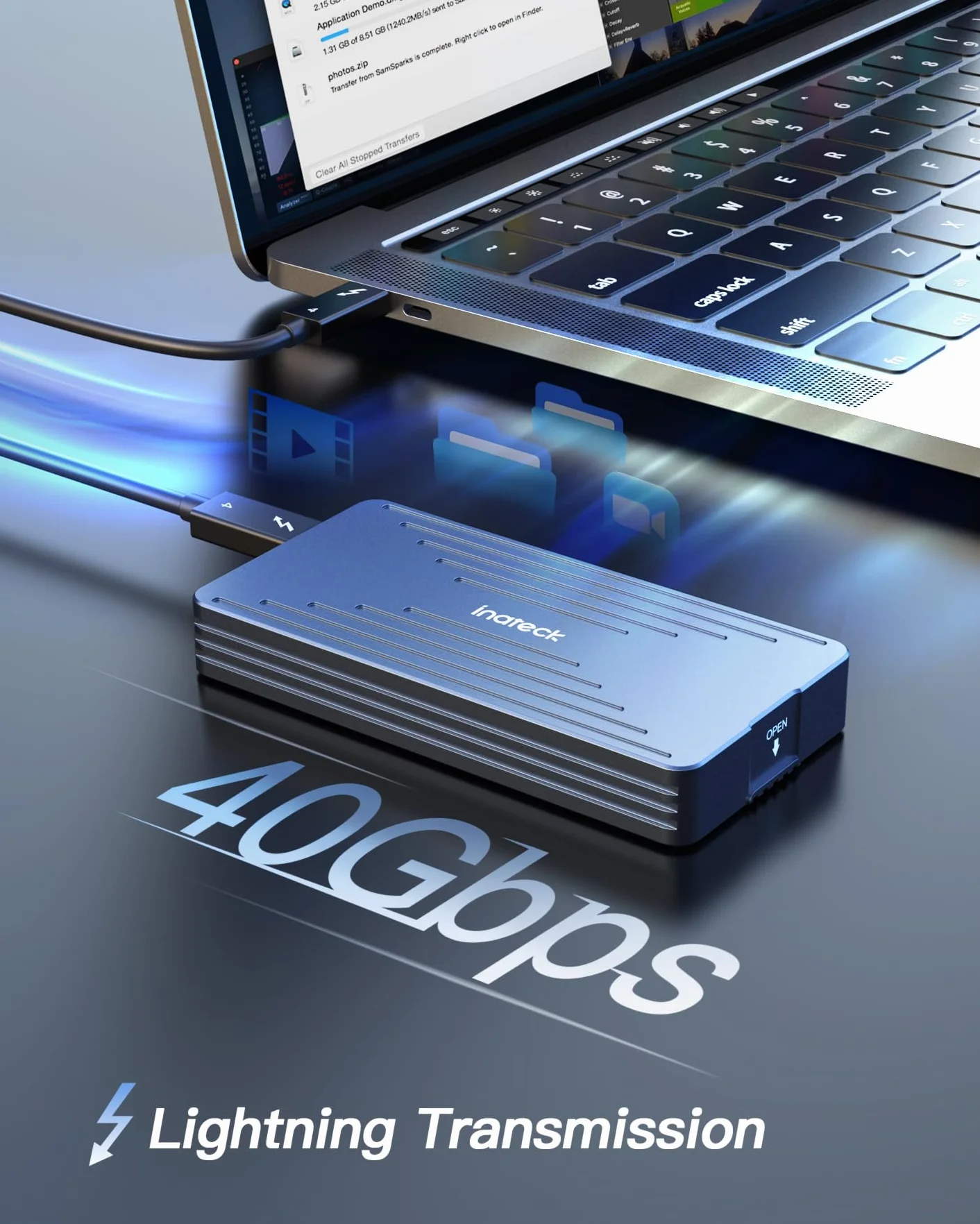 Inateck Alloggiamento SSD NVMe 40Gbps M.2, alloggiamento Disco Rigido in Alluminio, USB4.0/Thunderbolt 4, Installazione Senza Attrezzi, Supporto 2230/2242/2260/2280 SSD M-Key, FE2028