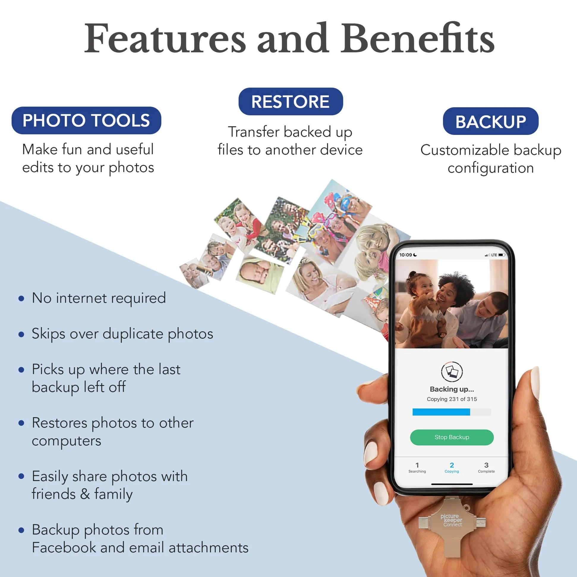 Picture Keeper Connect per iPhone, Android, USB-C, PC e Mac - Chiavetta USB da 128 GB di backup per foto, video, contatti, unità flash di backup di memoria, unità flash drive, chiavetta di