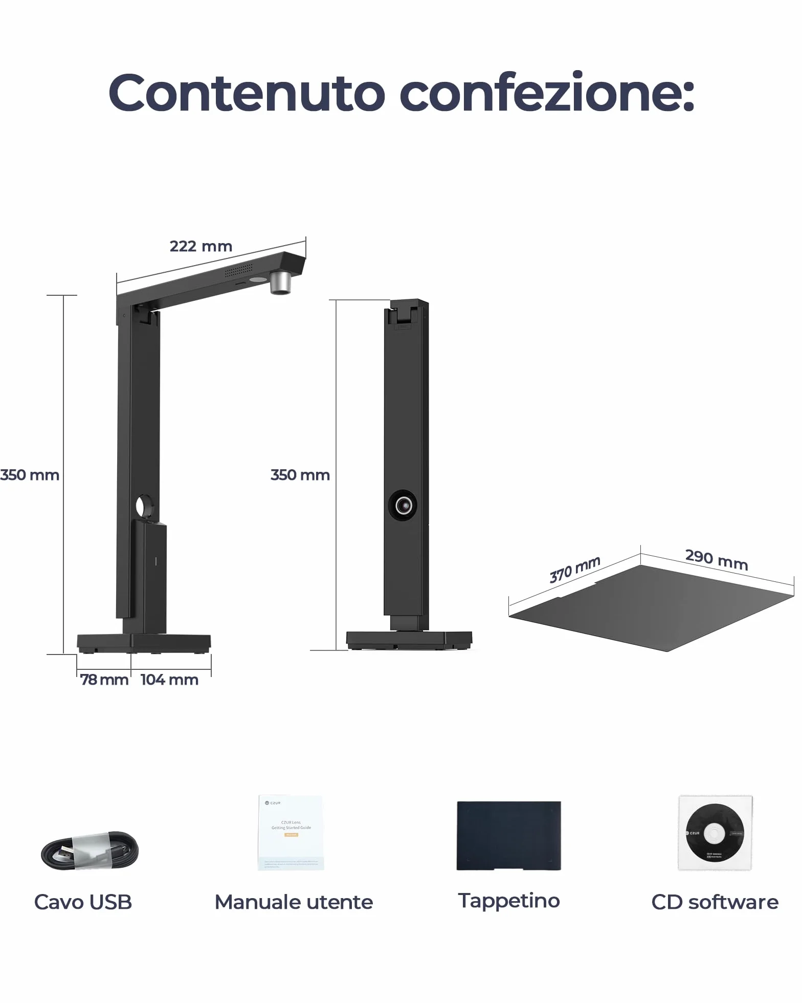 CZUR Lens 1200 Pro Scanner Documenti 12MP Alta Risoluzione A4 330DPI Multilingue OCR Windows macOS