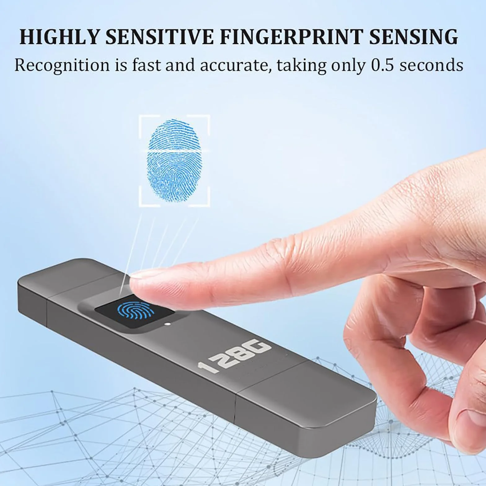 Chiavetta USB Da 64GB/128GB/256GB/512GB, Con Crittografia Tramite Impronta Digitale, Trasferimento Ad Altissima Velocità Di 29 Mb/S, Interfaccia Ligh-tning + USB, Supporta 60 Impronte Digitali 128GB