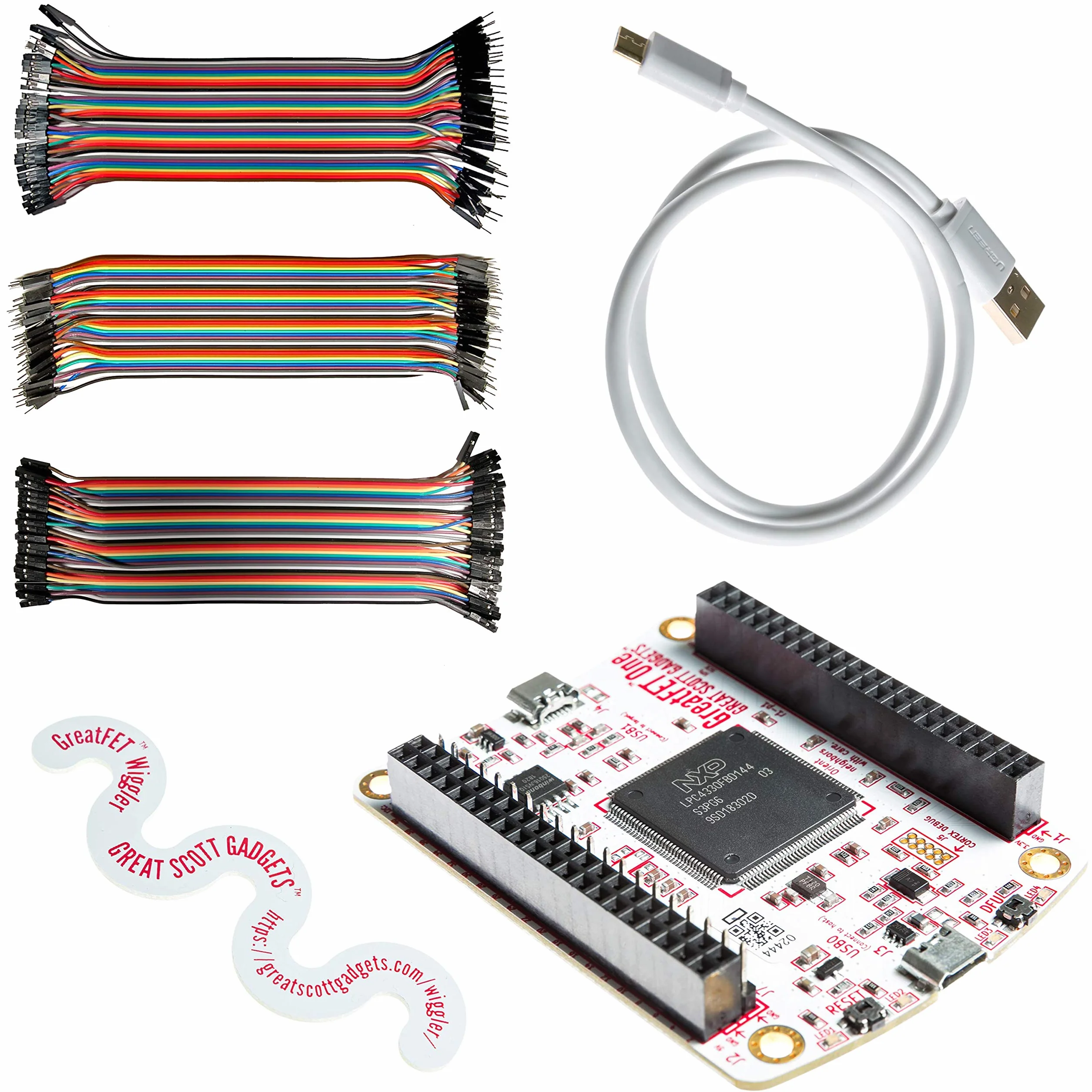Great Scott Gadgets GreatFET One Bundle - Periferica USB ad Alta Velocità, Analizzatore Logico, Debugger e Scheda di Sviluppo. Include GreatFET One, Wiggler, Cavo e 120 Fili per Prototipazione