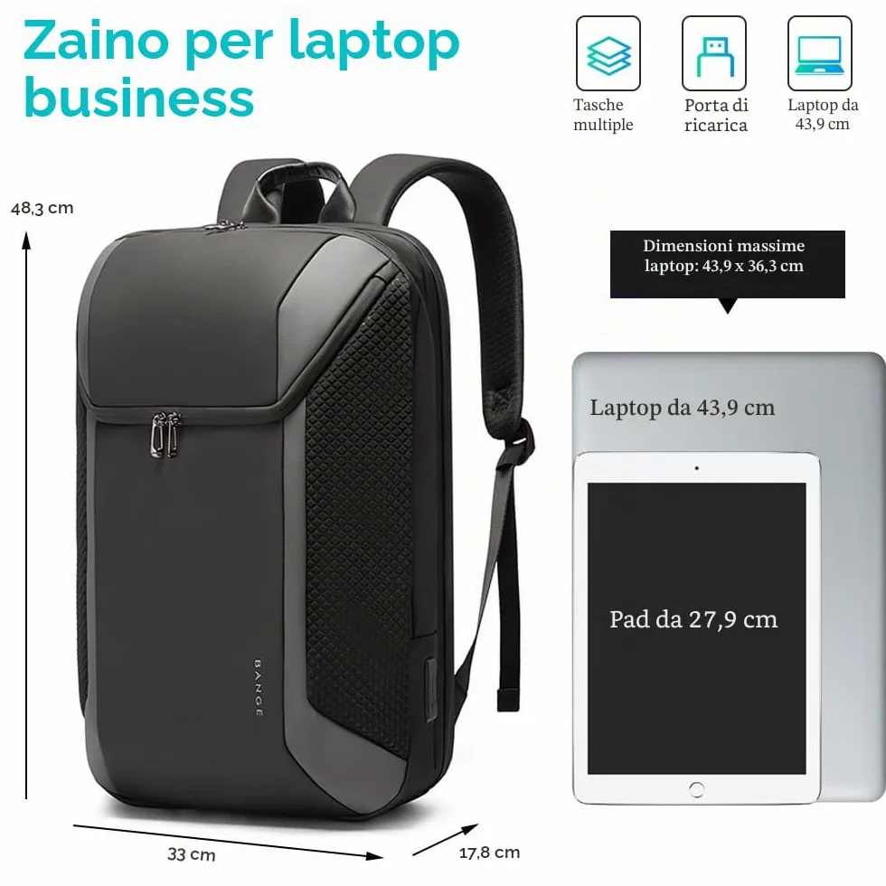 BG FUTURE AESTHETICS BANGE Smart Business Zaino da viaggio impermeabile con porta di ricarica 3.0 per uomini e donne