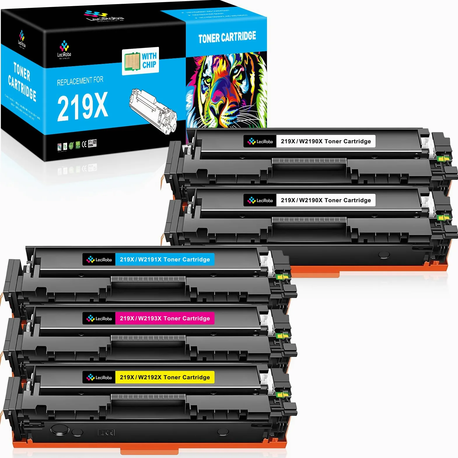 LeciRoba Toner 219X per HP W2190X 219A W2190A per stampante HP Color Laserjet Pro MFP 3302FDW 3302SDW 3302FDN 3302FDNG 3302FDWG 3302SDWG Color Laserjet Pro 3202DN 3202DW (con chip, confezione da 5)
