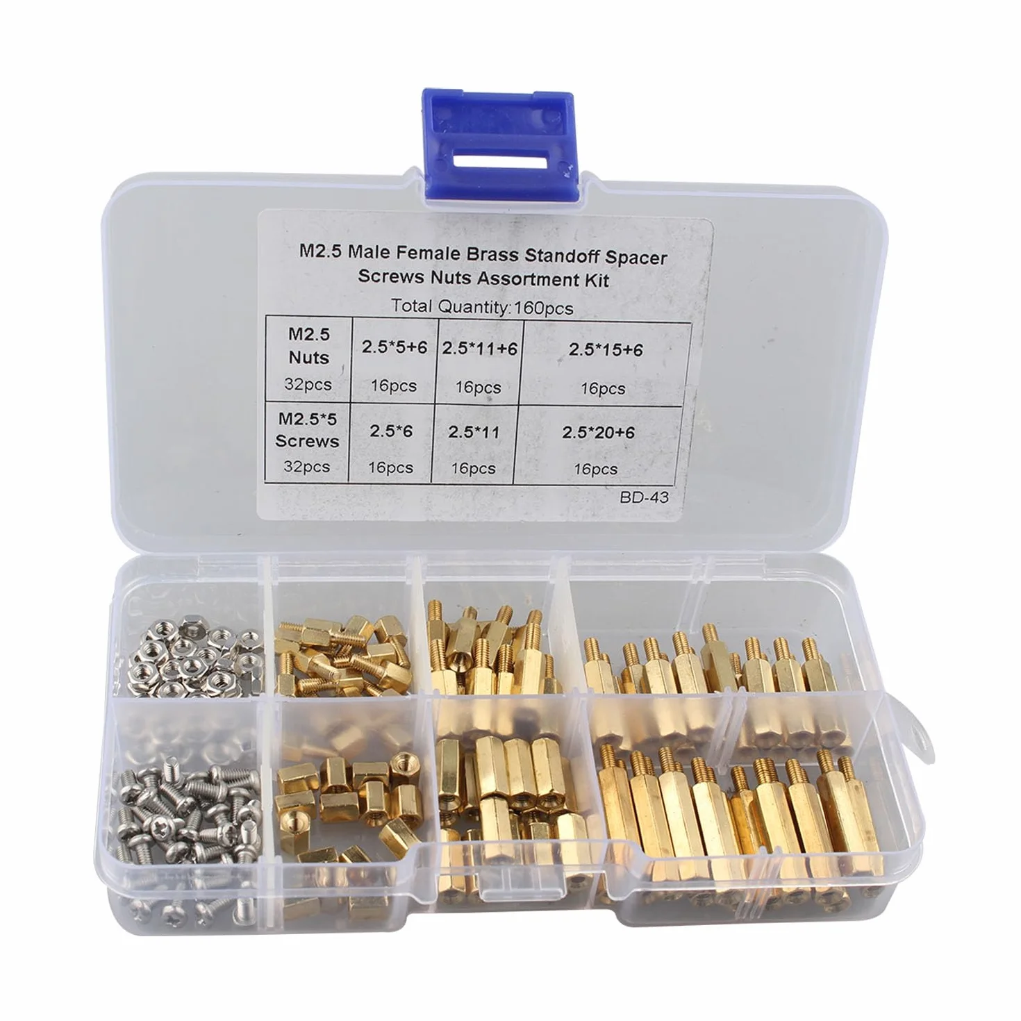 ZDE 160pcs M2.5 serie maschio femmina esagonale colonna ottone distanziatore viti dadi Kit di assortimento per Raspberry Pi Accessori di installazione con custodia di stoccaggio