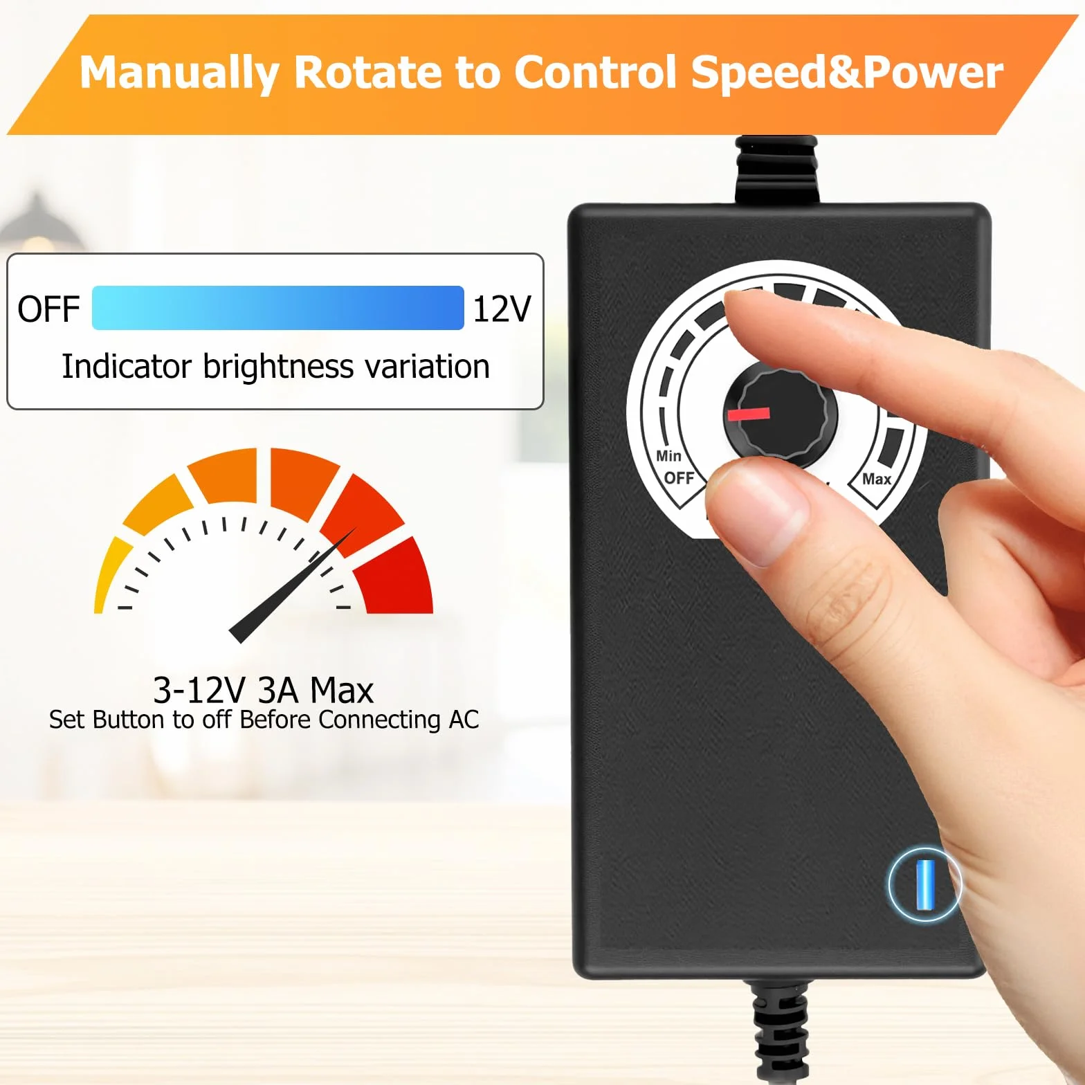 RUIZHI 2Pin PWM Controller per ventola e alimentatore 12V, da 100–240V AC a 3–12 V DC, modulo di controllo della velocità del ventilatore PWM