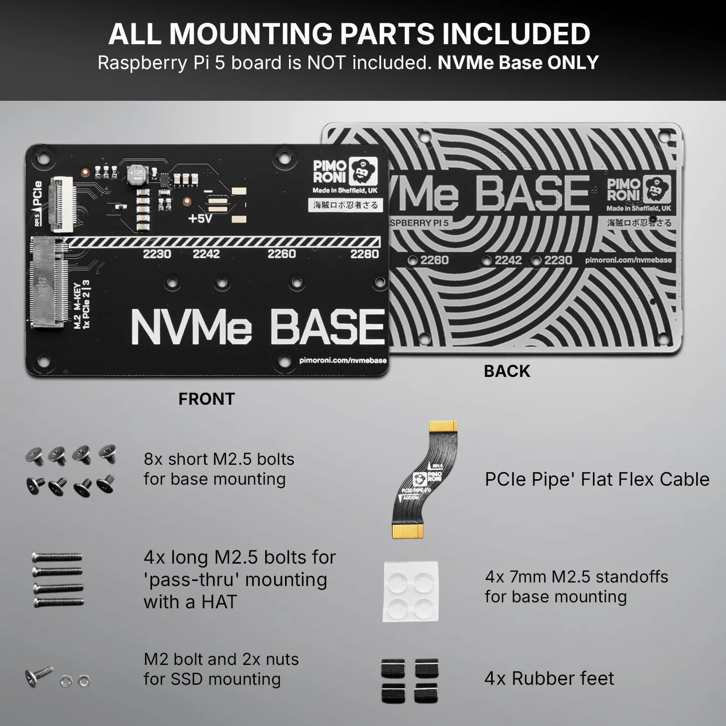 Base NVMe per Raspberry Pi 5 M.2 HAT PCIe scheda di estensione (M.2 2230 a 2280 supportata) PIM699