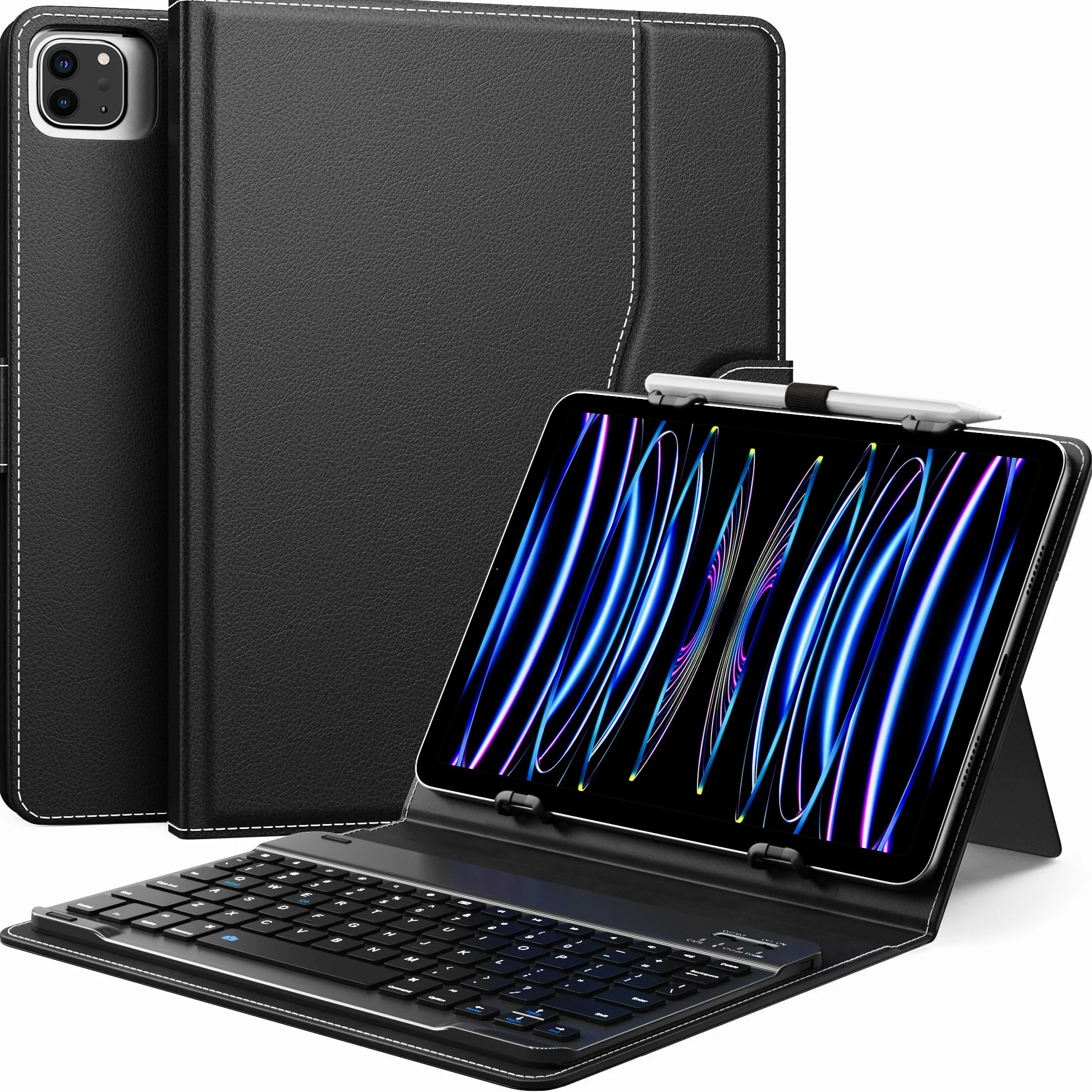 MoKo Custodia Tablet Universale con QWERT Tastiera per Tablet da 9", 9.7", 10.1", 10.2", 10.4", 10.5", 10.9", 11", con Tastiera Bluetooth Wireless Rimovibile Portapenne per iPad, Fire, Pixel, Nero