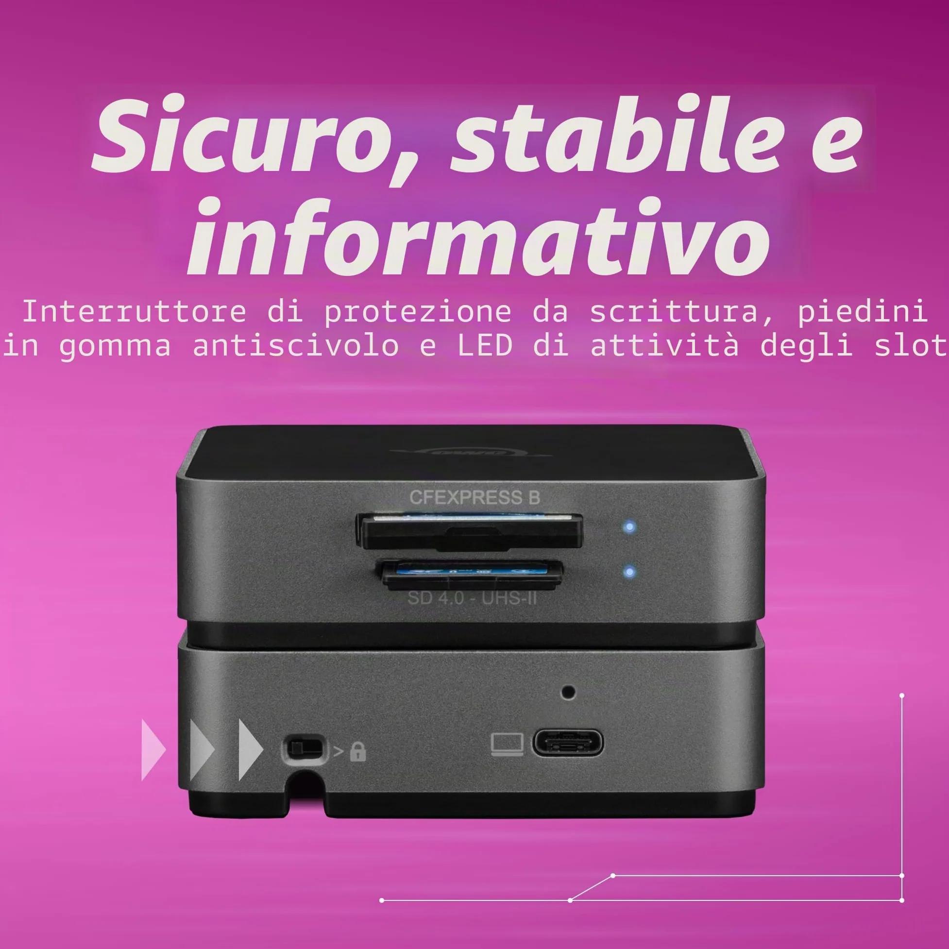 OWC Atlas Dual CFexpress + lettore di schede SD, USB-C Dual-Slot CFexpress Tipo B e SDXC UHS-II Card Reader, (OWCTCCFXBSDRDR)