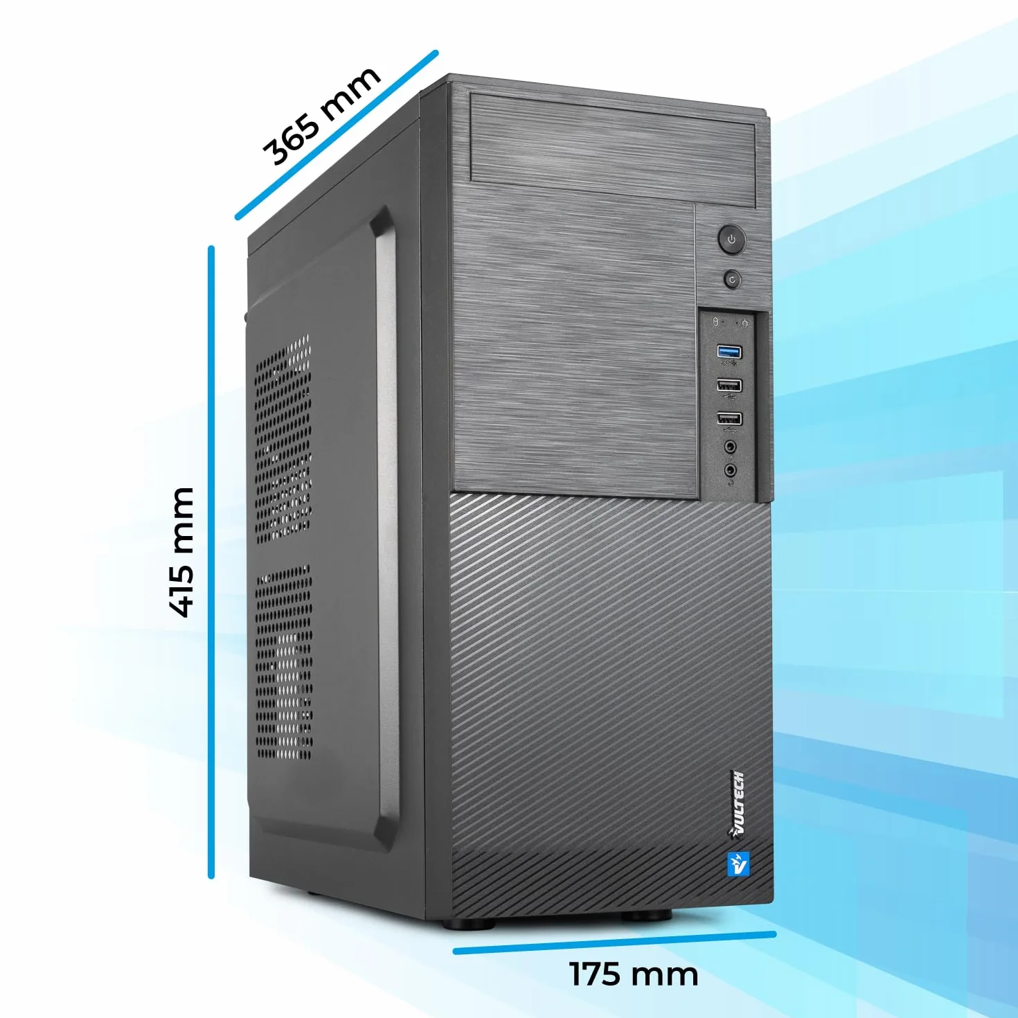 Case VulTech ATX VCO-A1699 Rev. 2.1 senza alimentatore, computer case compatto 2x Usb 2.0, 1x Usb 3.0, colore nero