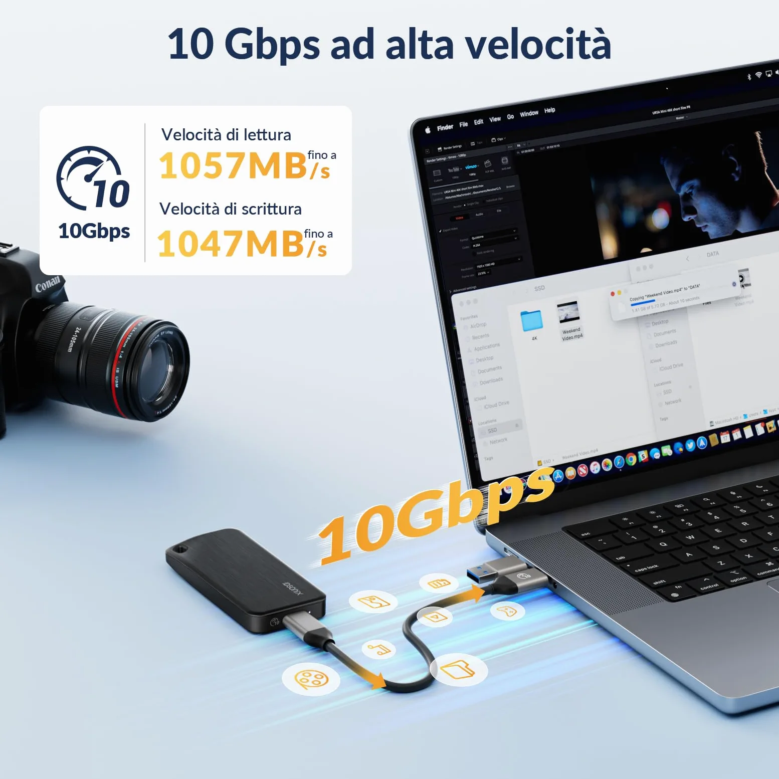 iDsonix SSD portatile da 1 TB, disco rigido esterno USB 3.2 GEN 2 fino a 1000 MB/s, unità a stato solido esterna con cavo USB-C 2 in 1, compatibile con Xbox, PS5, Mac, PC, laptop, fotocamera (i10PRO)