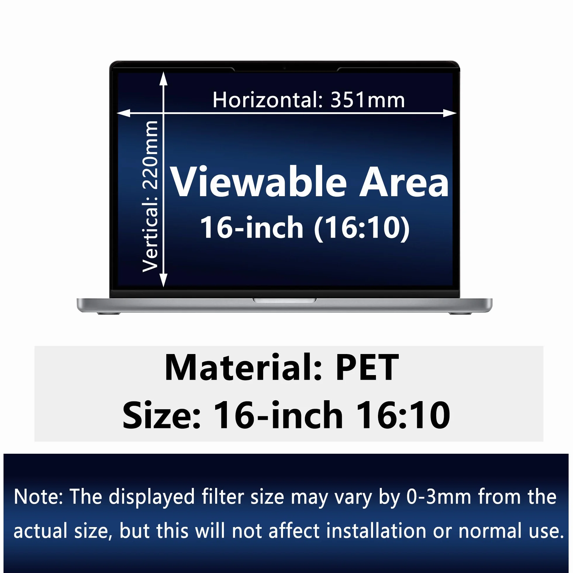 Pellicola Magnetica per Privacy da 16 Pollici 16:10, Anti-Luce Blu, Antiriflesso, Antigraffio, Bifacciale, Rimovibile Pellicola Privacy per Laptop (16 pollici 16:10-351 x 225 mm)
