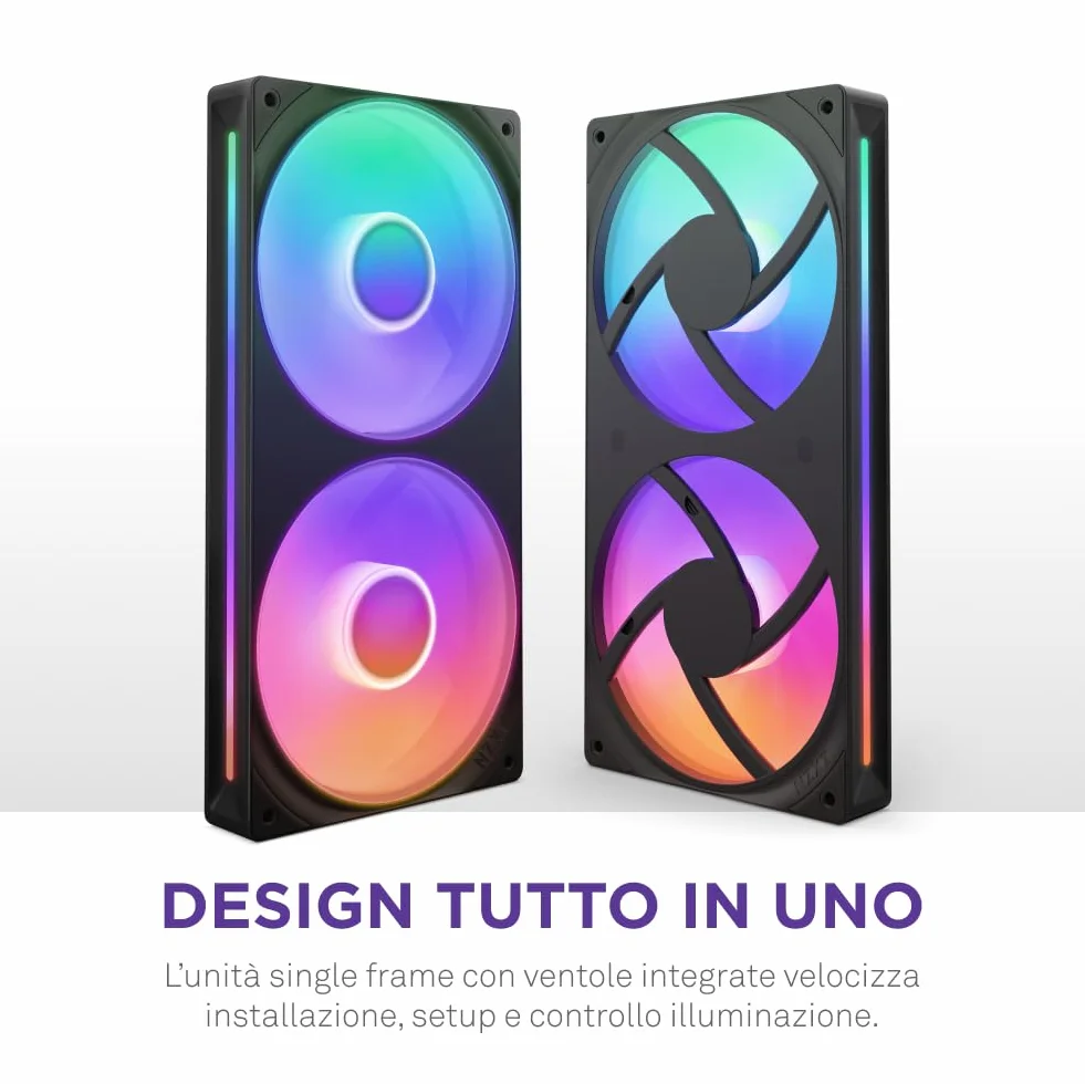 NZXT F240 RGB Core - Telaio singolo 240 mm con 2 ventole RGB 120 mm - Controllo velocità illuminazione - Alta pressione statica e flusso d'aria - Cuscinetti fluidodinamici - 8 LED aRGB - Nero