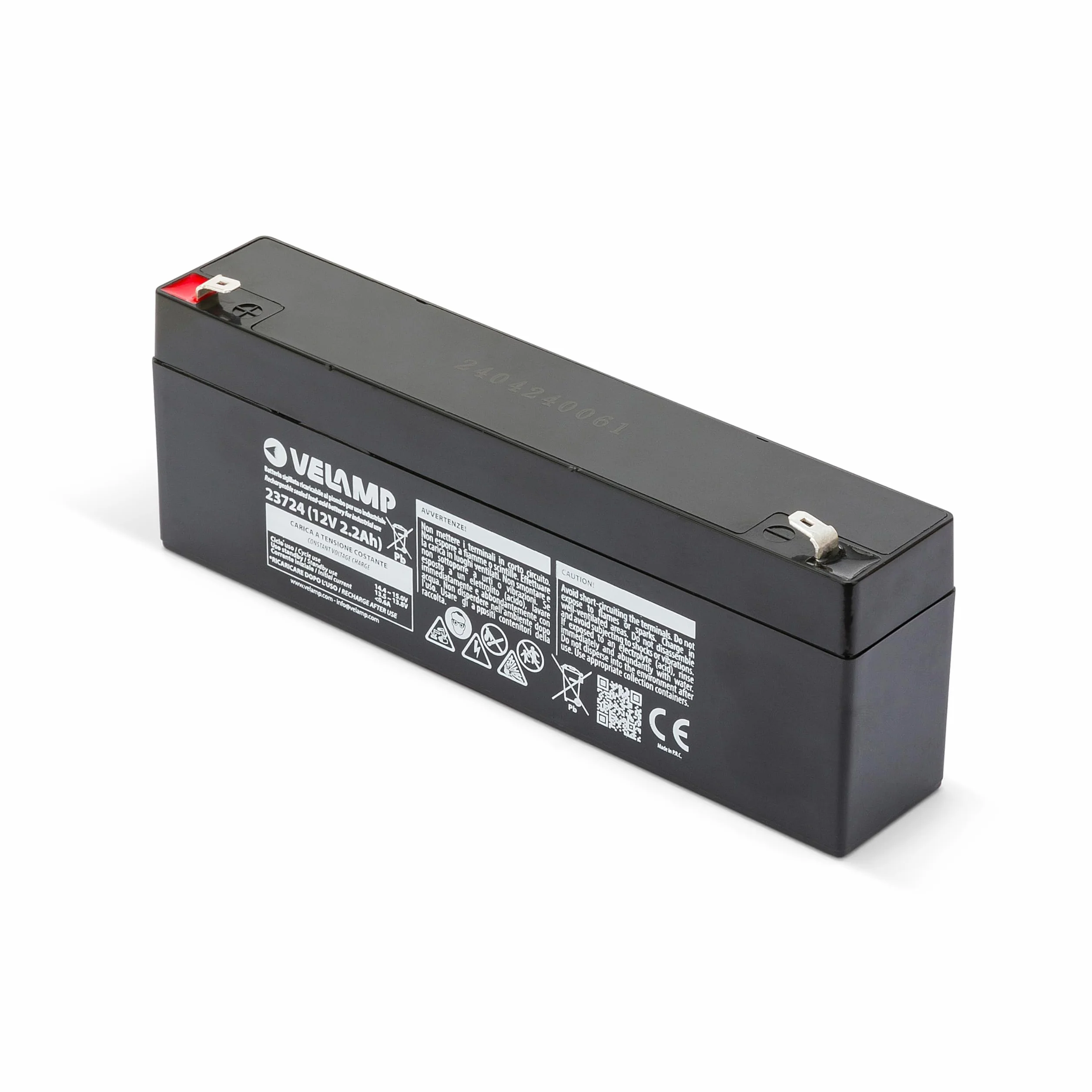 VELAMP Batteria al Piombo Ermetica Ricaricabile 12V 2.2Ah Attacchi Faston F1 per UPS Allarme