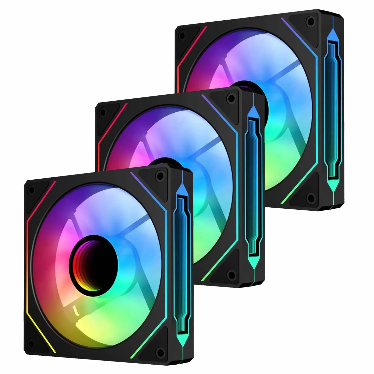 QUMOX Ventola inversa da 120 mm, ventole per case con design a specchio infinito, controllo PWM ed effetto ARGB, funzionamento silenzioso (confezioni da 3) Ventola di aspirazione dell'aria
